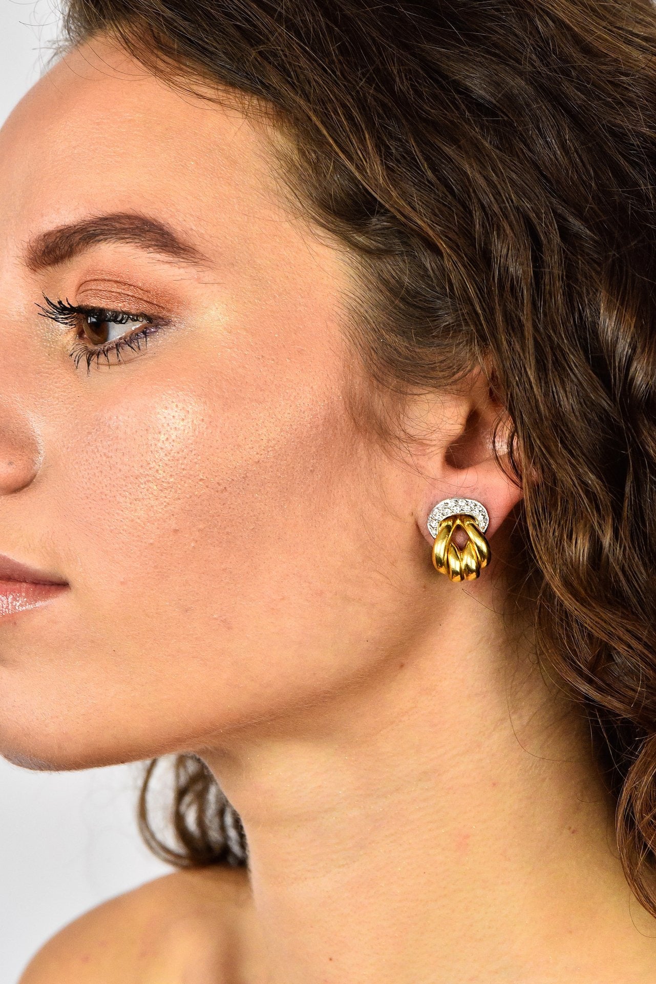 Leo Pizzo Vintage 0.78 CTW Diamond 18 Karat Two-Tone Gold Italian Earrings - Wilson's Estate Jewelry