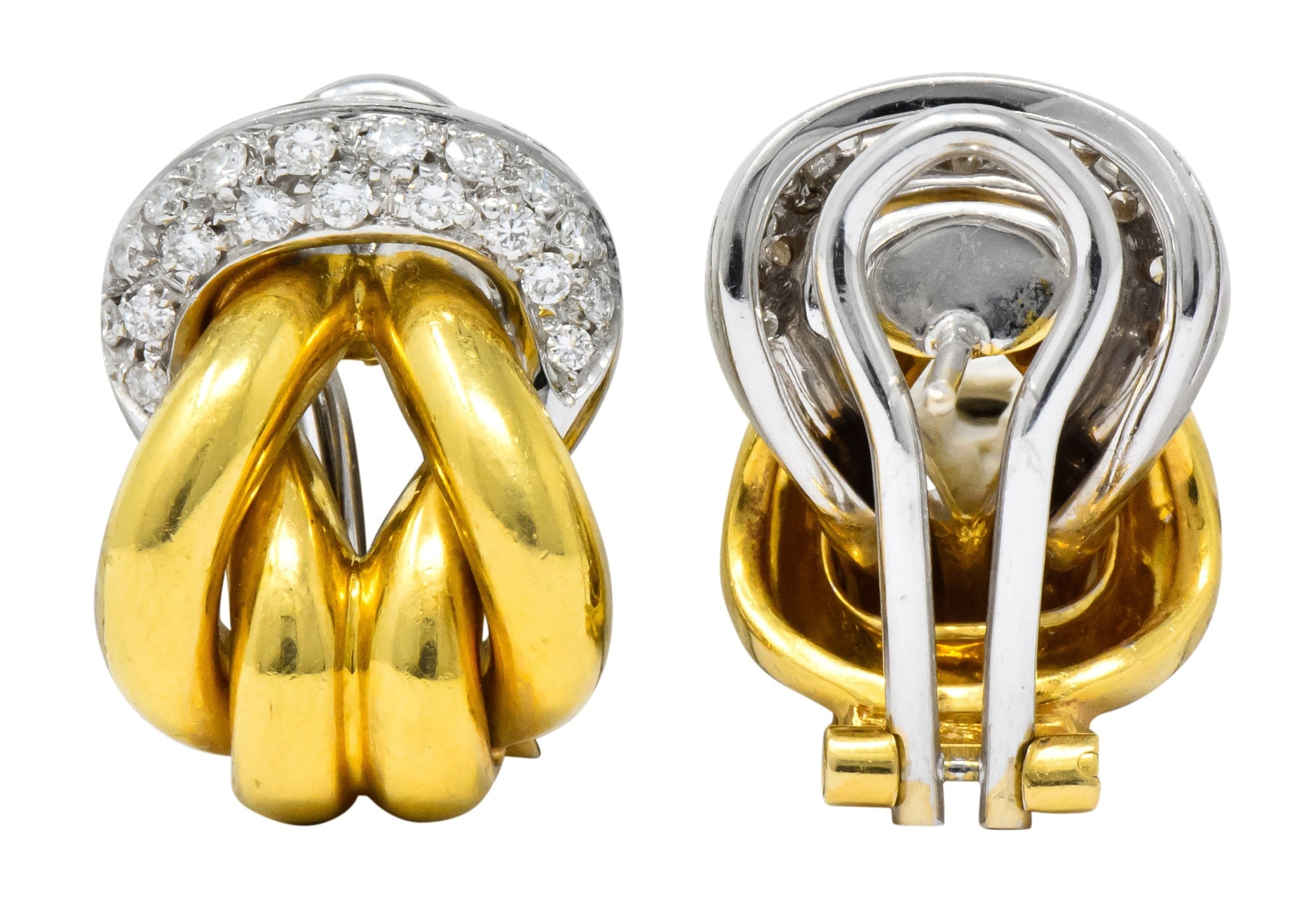 Leo Pizzo Vintage 0.78 CTW Diamond 18 Karat Two-Tone Gold Italian Earrings - Wilson's Estate Jewelry