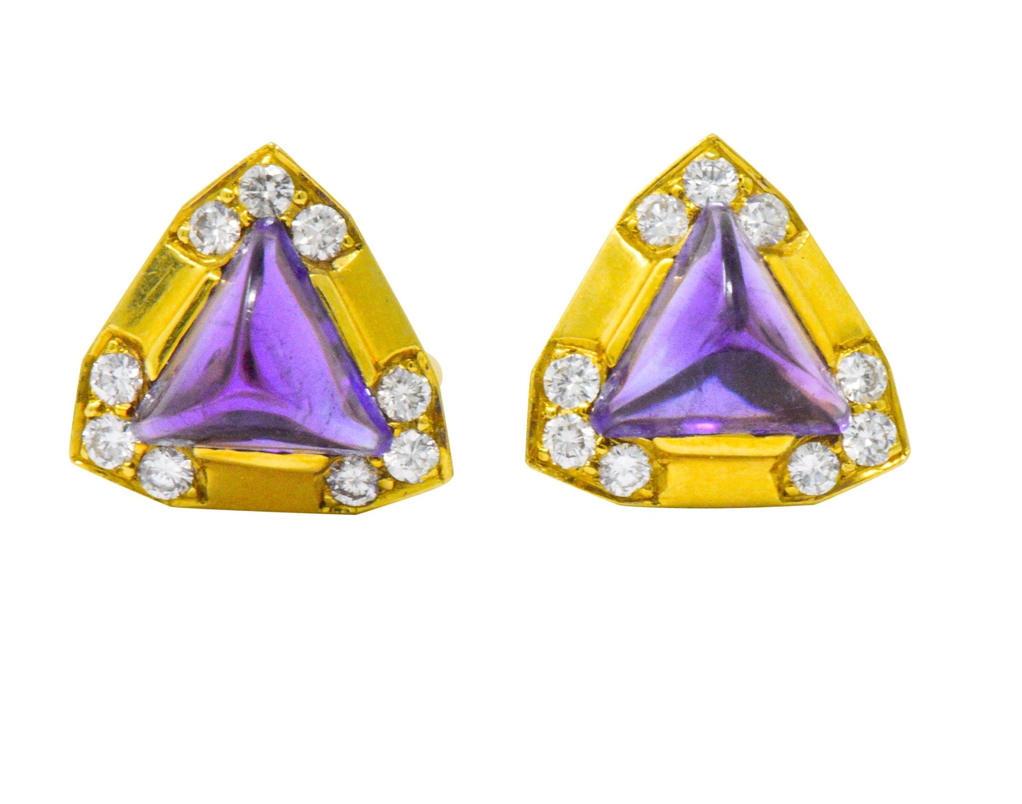 Modern 0.55 CTW Amethyst Diamond 18 Karat Gold Ear-Clips Earrings Wilson's Estate Jewelry