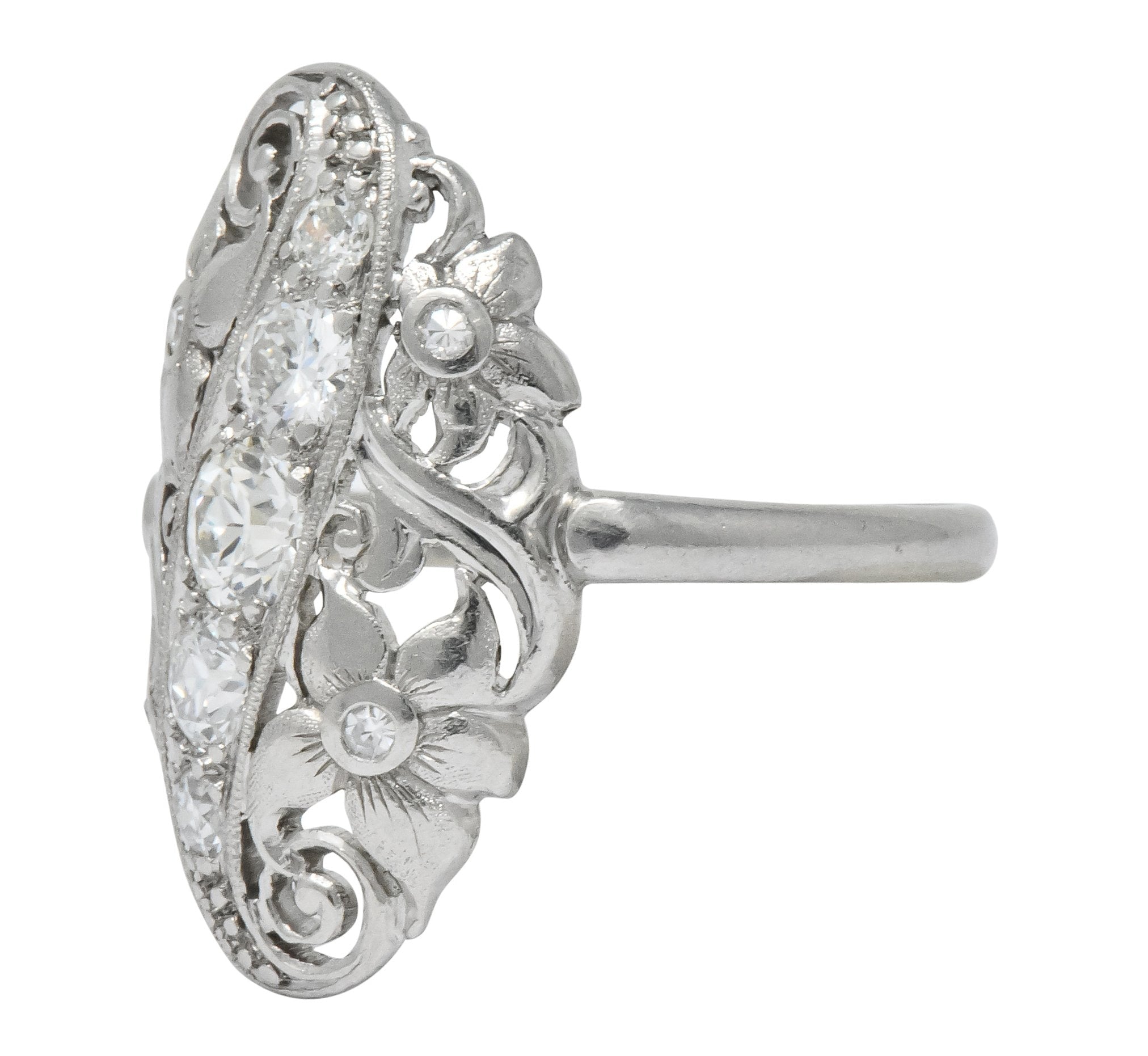 Ornate Edwardian 0.80 CTW Diamond Platinum Floral Dinner Ring Circa 1915 - Wilson's Estate Jewelry