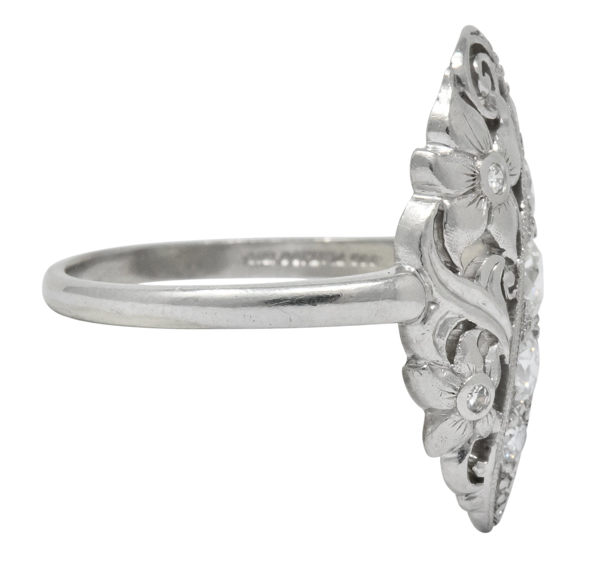 Ornate Edwardian 0.80 CTW Diamond Platinum Floral Dinner Ring Circa 1915 - Wilson's Estate Jewelry