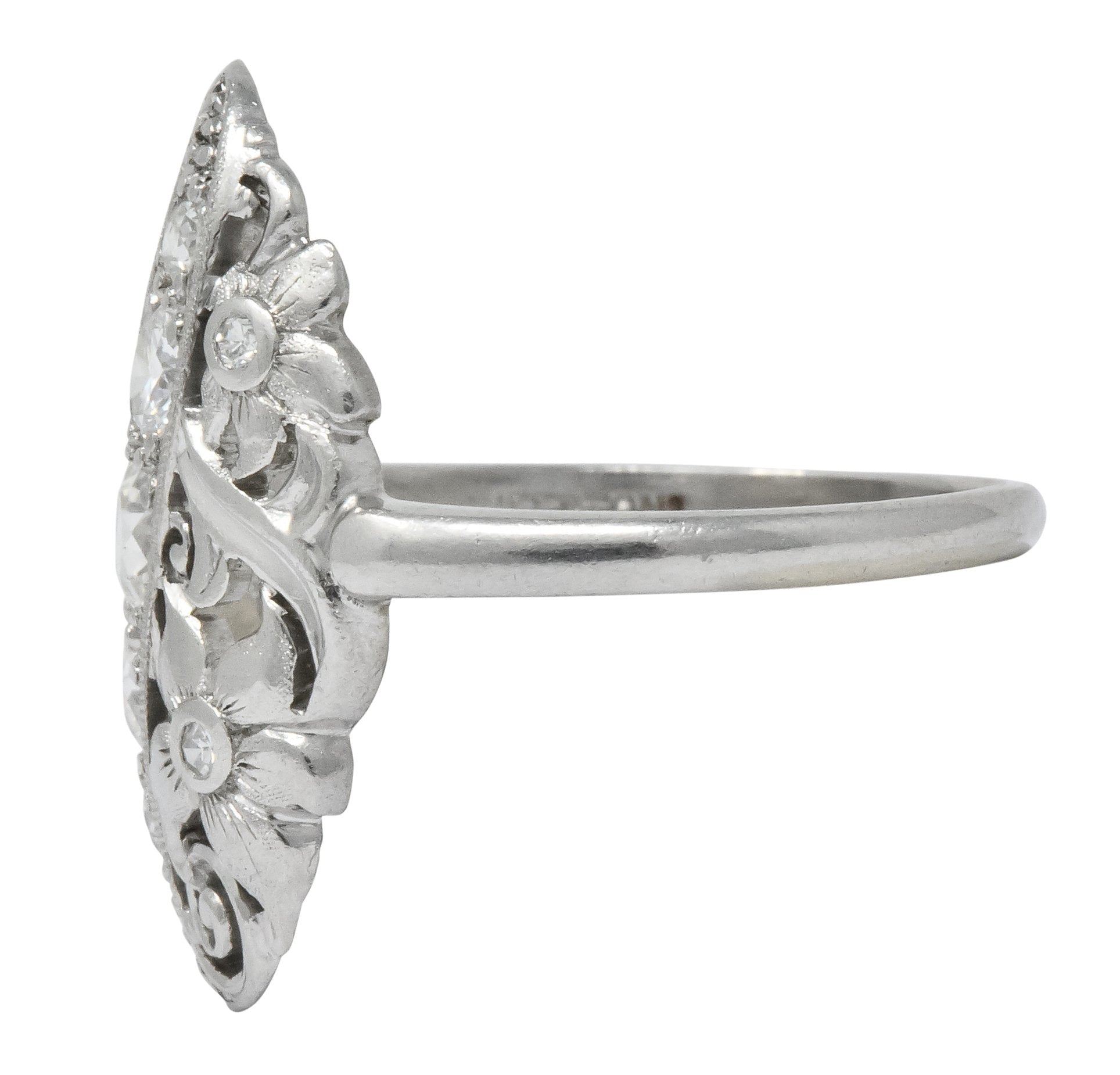 Ornate Edwardian 0.80 CTW Diamond Platinum Floral Dinner Ring Circa 1915 - Wilson's Estate Jewelry