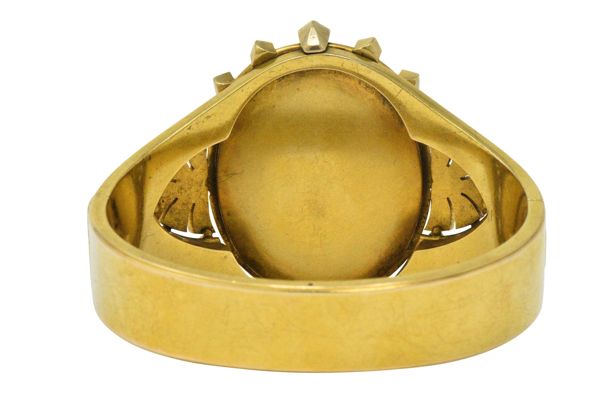 Ornate Victorian Pearl Ruby Painted Porcelain 14k Gold Bangle Bracelet Wilson's Estate Jewelry