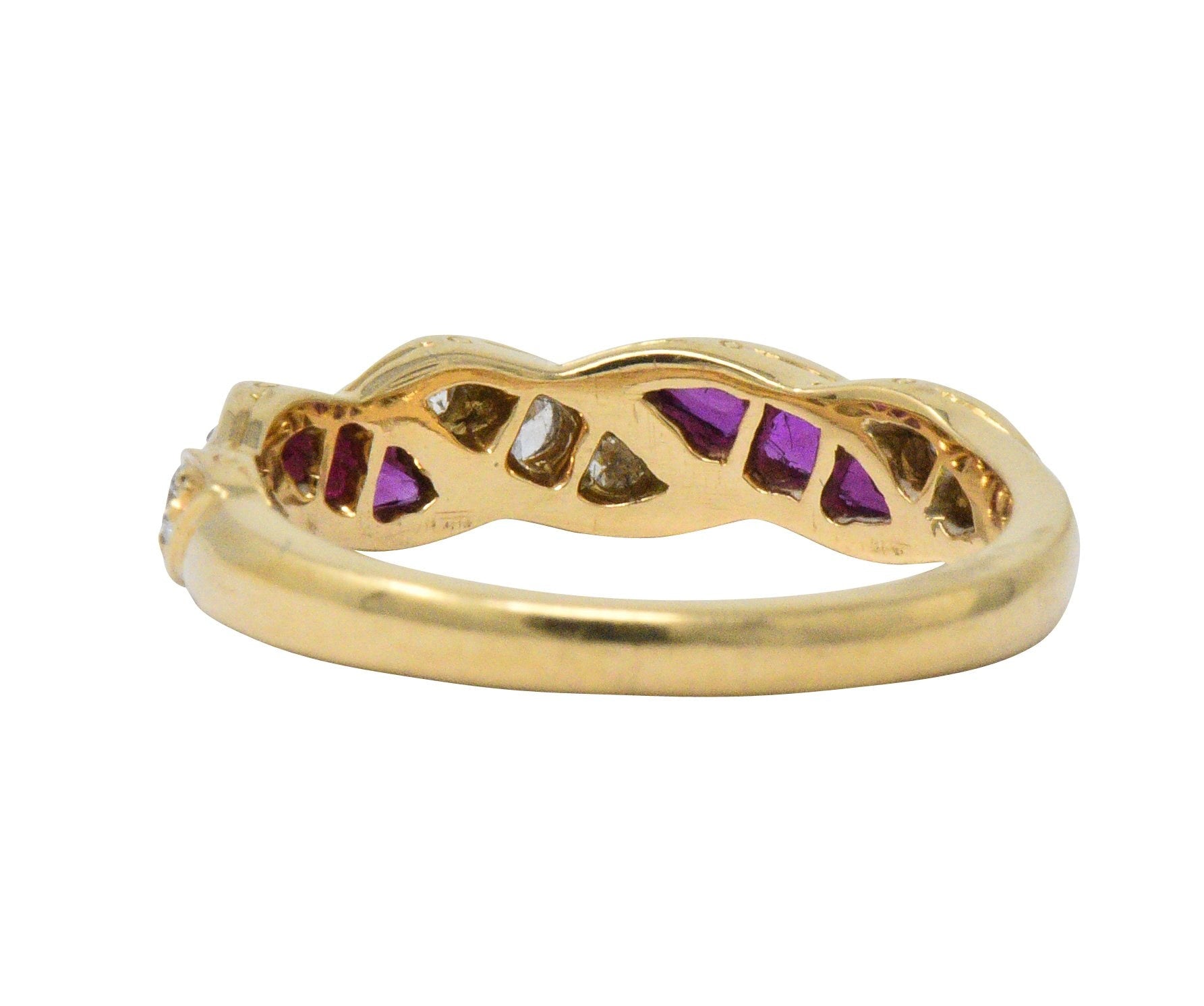 Oscar Heyman For Tiffany & Co. Retro Diamond Ruby 18 Karat Gold Band Ring Wilson's Estate Jewelry