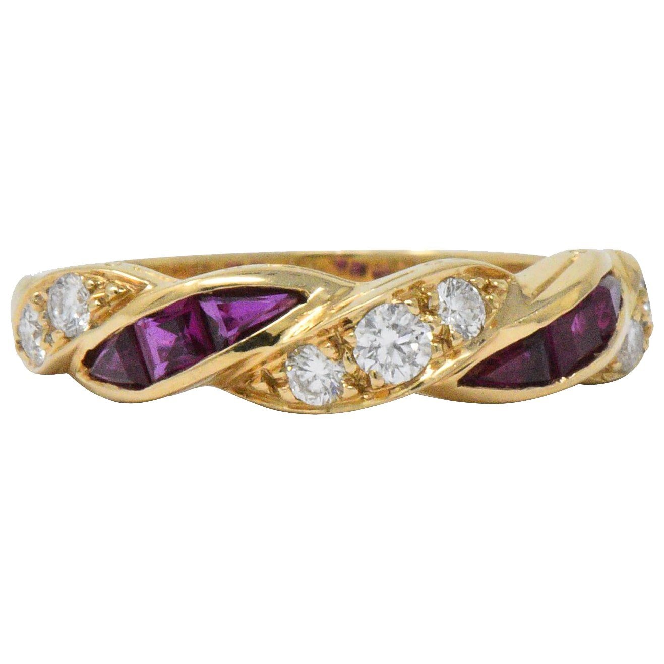 Oscar Heyman For Tiffany & Co. Retro Diamond Ruby 18 Karat Gold Band Ring Wilson's Estate Jewelry