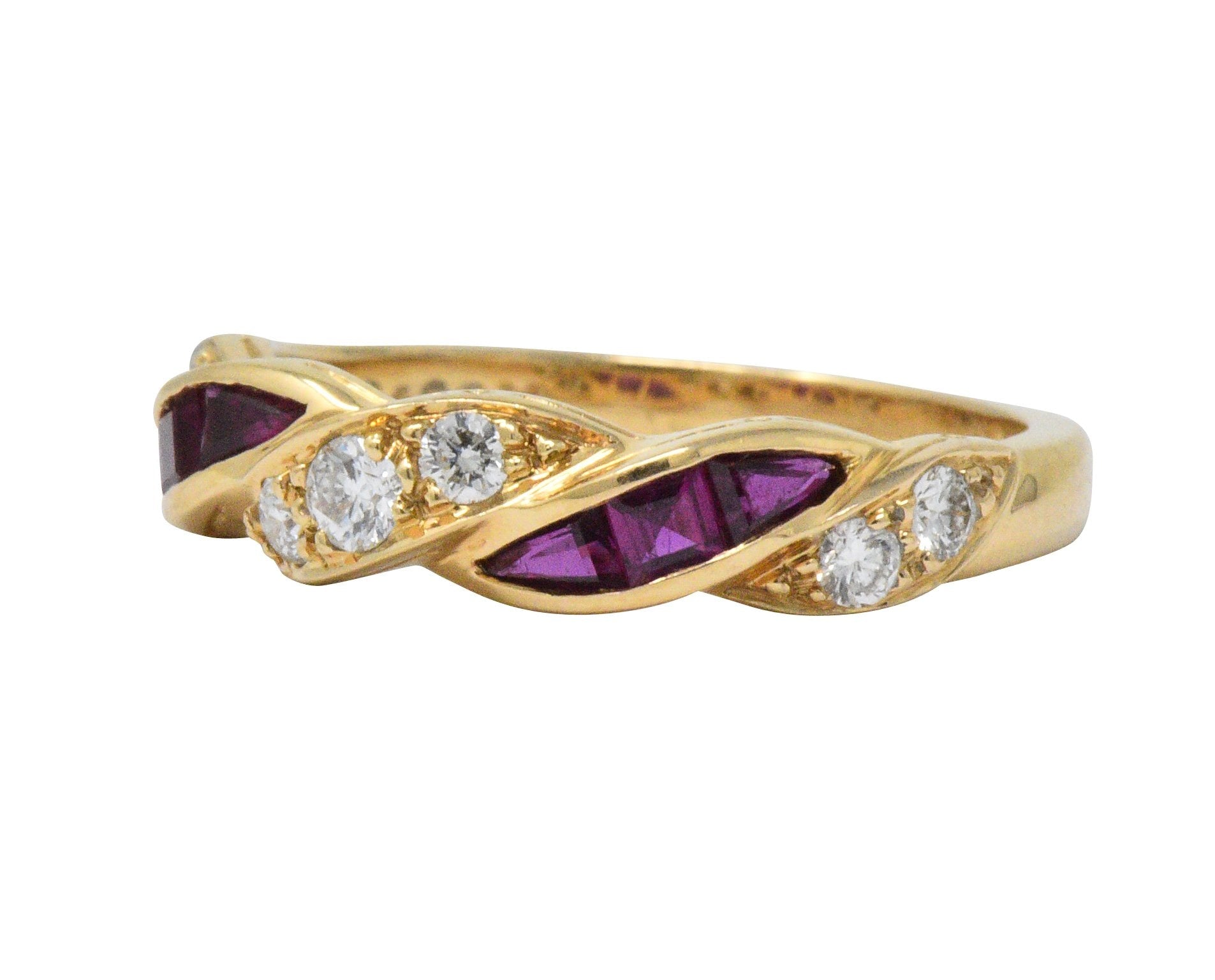Oscar Heyman For Tiffany & Co. Retro Diamond Ruby 18 Karat Gold Band Ring Wilson's Estate Jewelry