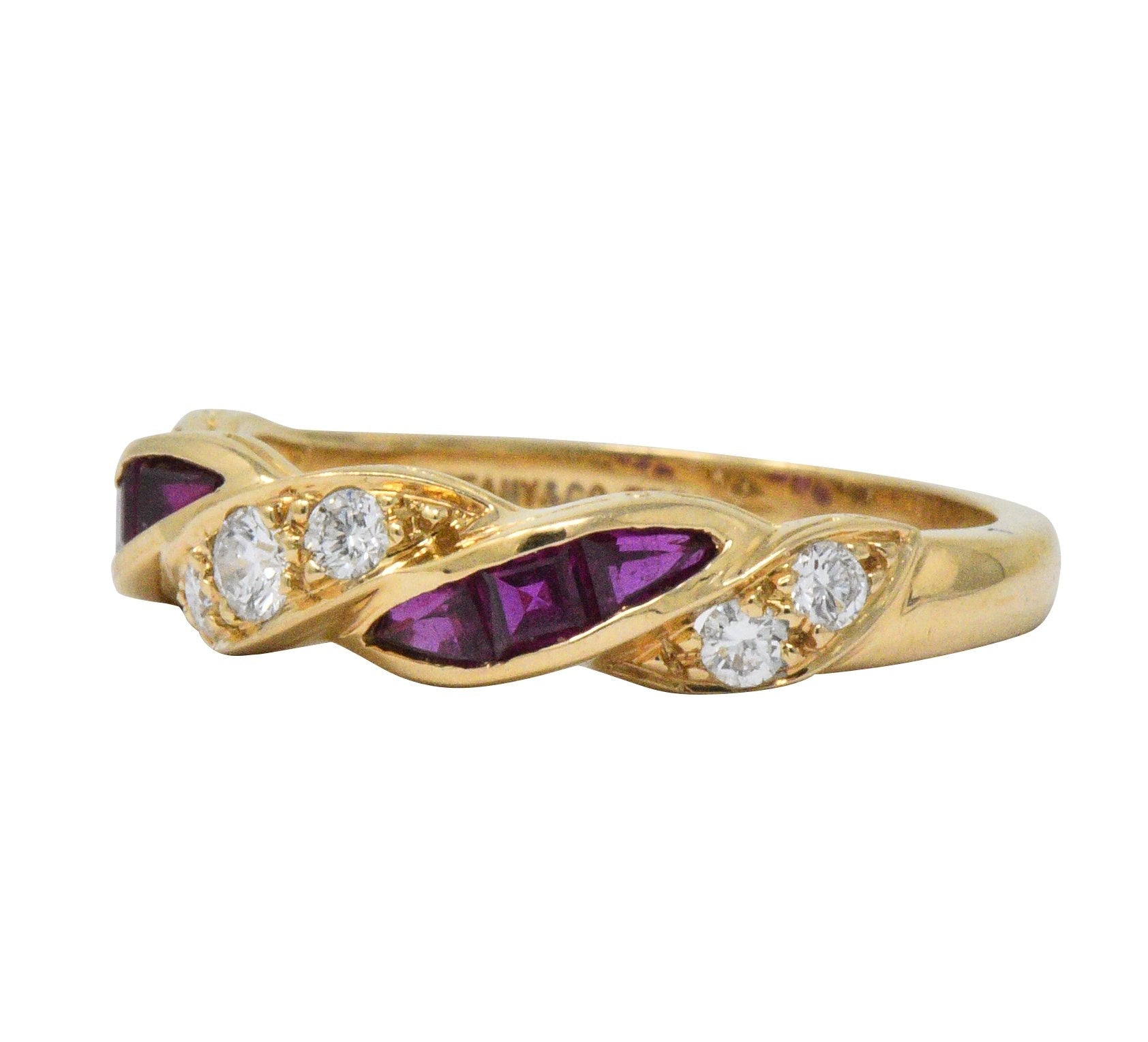 Oscar Heyman For Tiffany & Co. Retro Diamond Ruby 18 Karat Gold Band Ring Wilson's Estate Jewelry