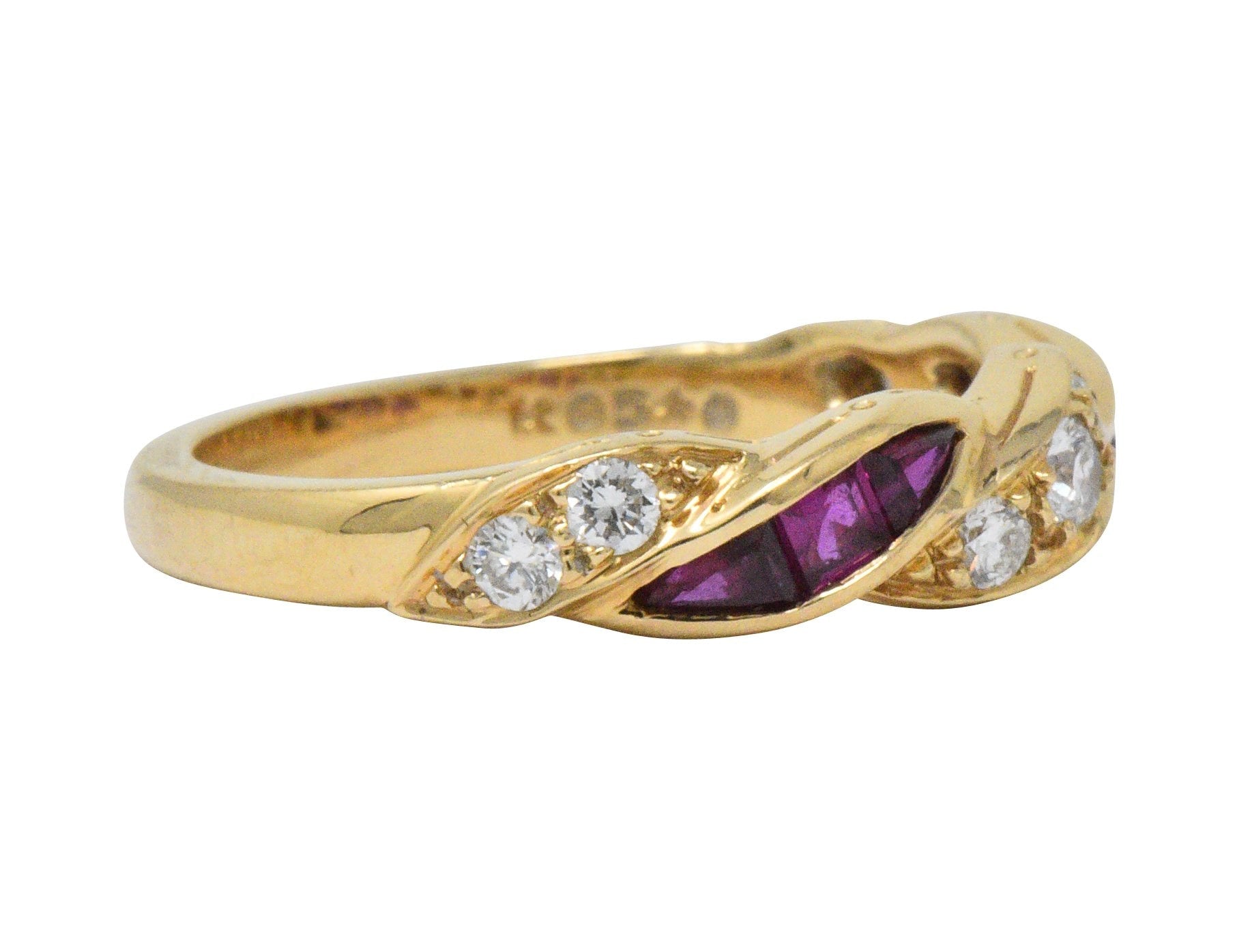 Oscar Heyman For Tiffany & Co. Retro Diamond Ruby 18 Karat Gold Band Ring Wilson's Estate Jewelry