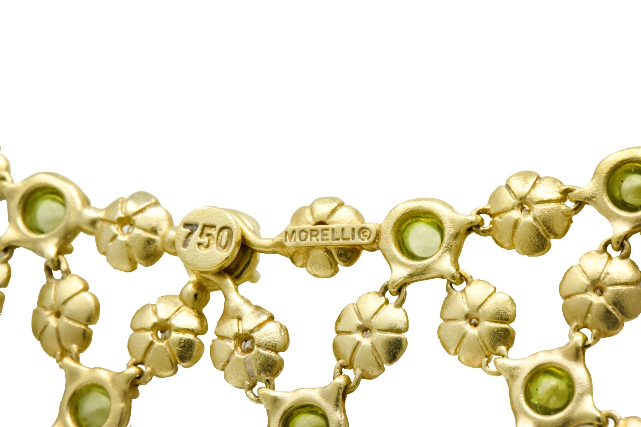 Paul Morelli 30.52 CTW Peridot Diamond 18 Karat Green Gold Floral Lace Fringe Necklace - Wilson's Estate Jewelry