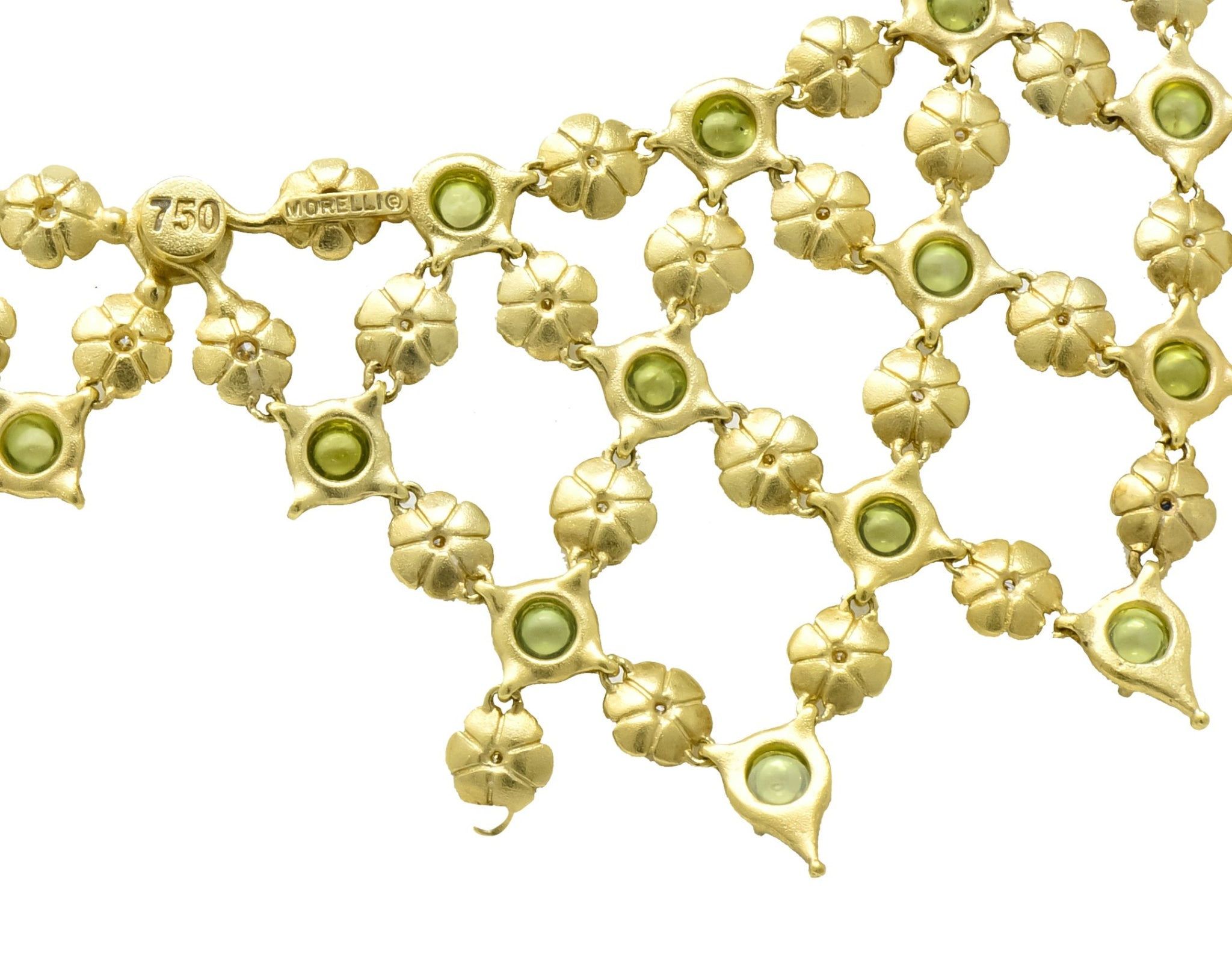 Paul Morelli 30.52 CTW Peridot Diamond 18 Karat Green Gold Floral Lace Fringe Necklace - Wilson's Estate Jewelry