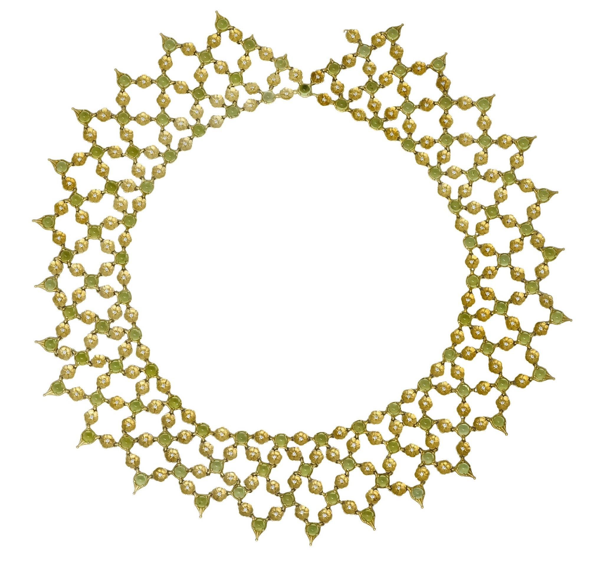 Paul Morelli 30.52 CTW Peridot Diamond 18 Karat Green Gold Floral Lace Fringe Necklace - Wilson's Estate Jewelry