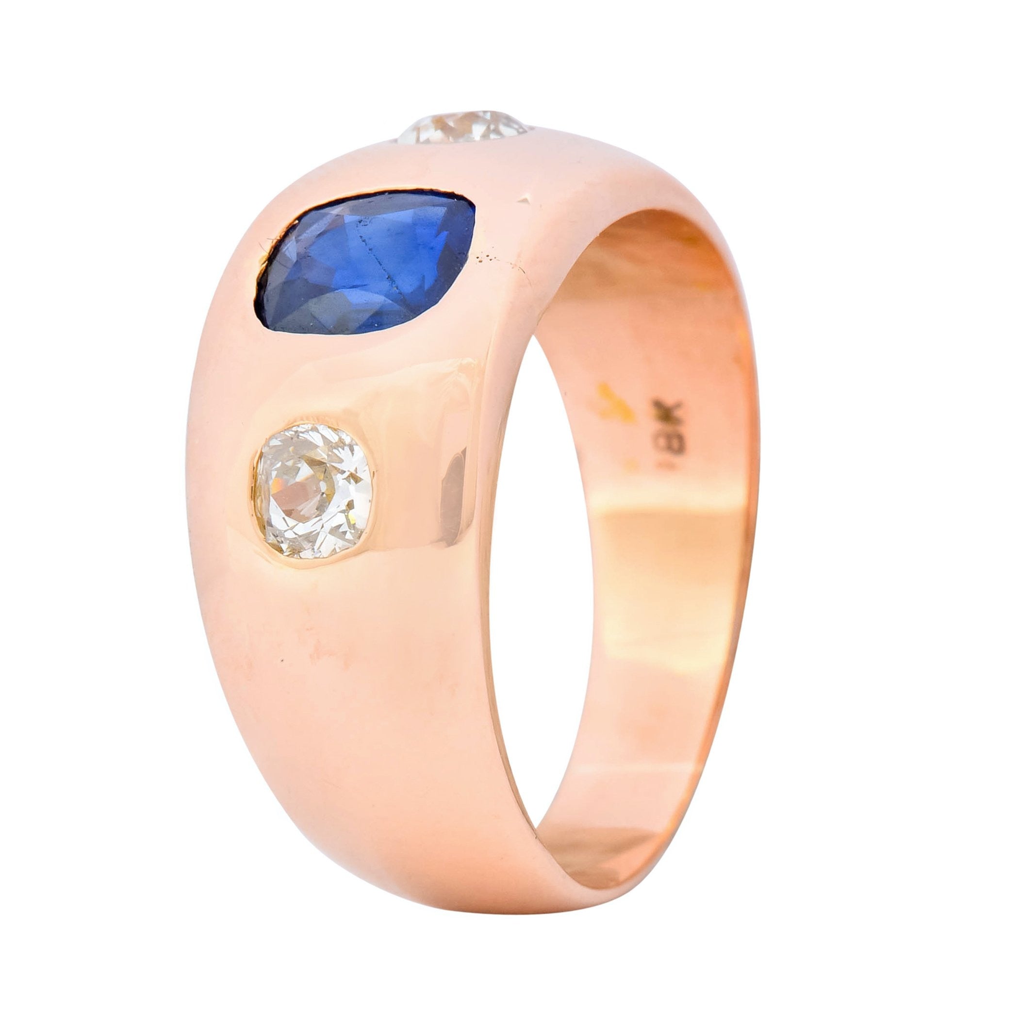 Retro 1.40 CTW Sapphire Diamond 18 Karat Rose Gold Unisex Gypsy Band Ring - Wilson's Estate Jewelry