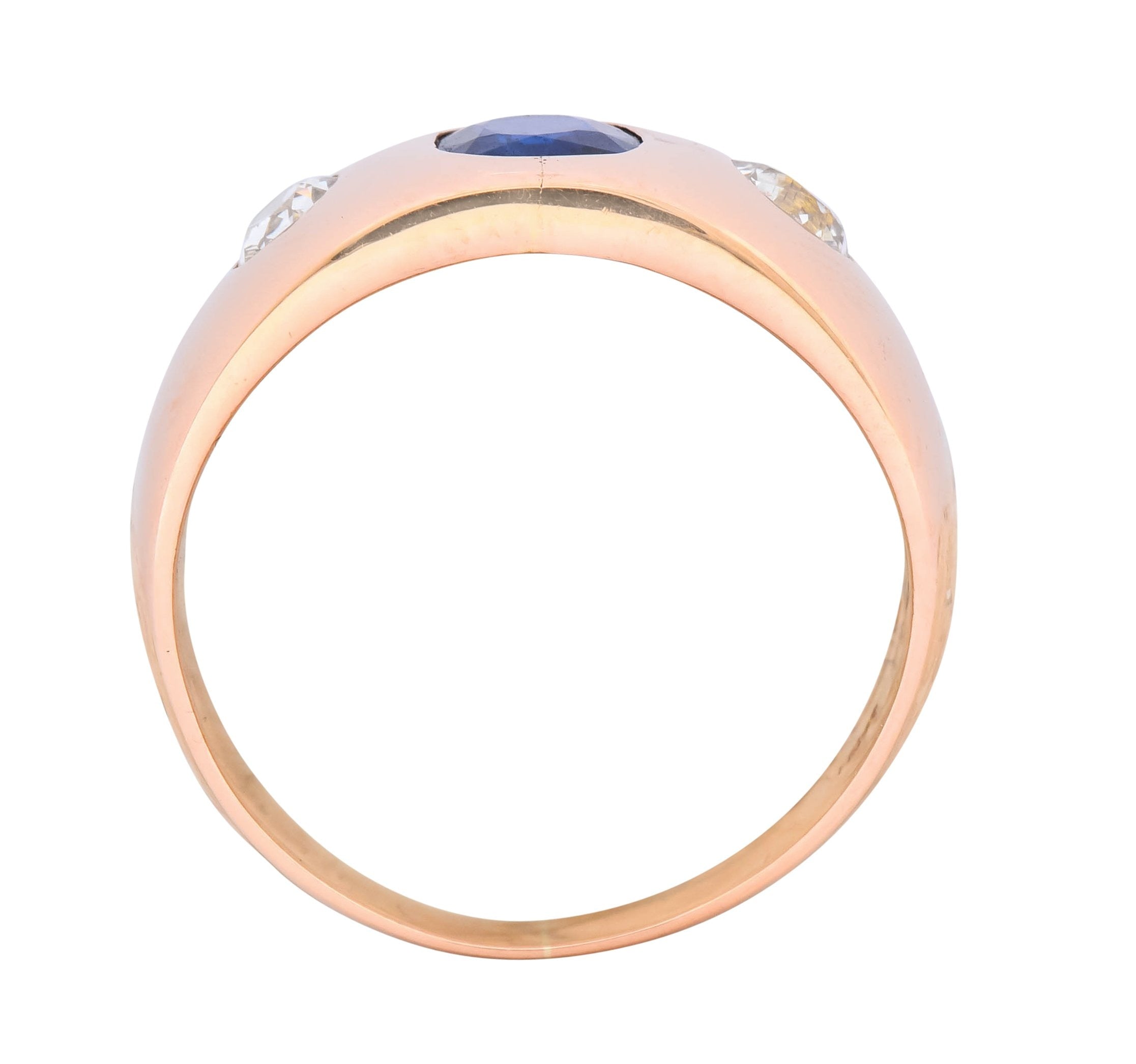 Retro 1.40 CTW Sapphire Diamond 18 Karat Rose Gold Unisex Gypsy Band Ring - Wilson's Estate Jewelry