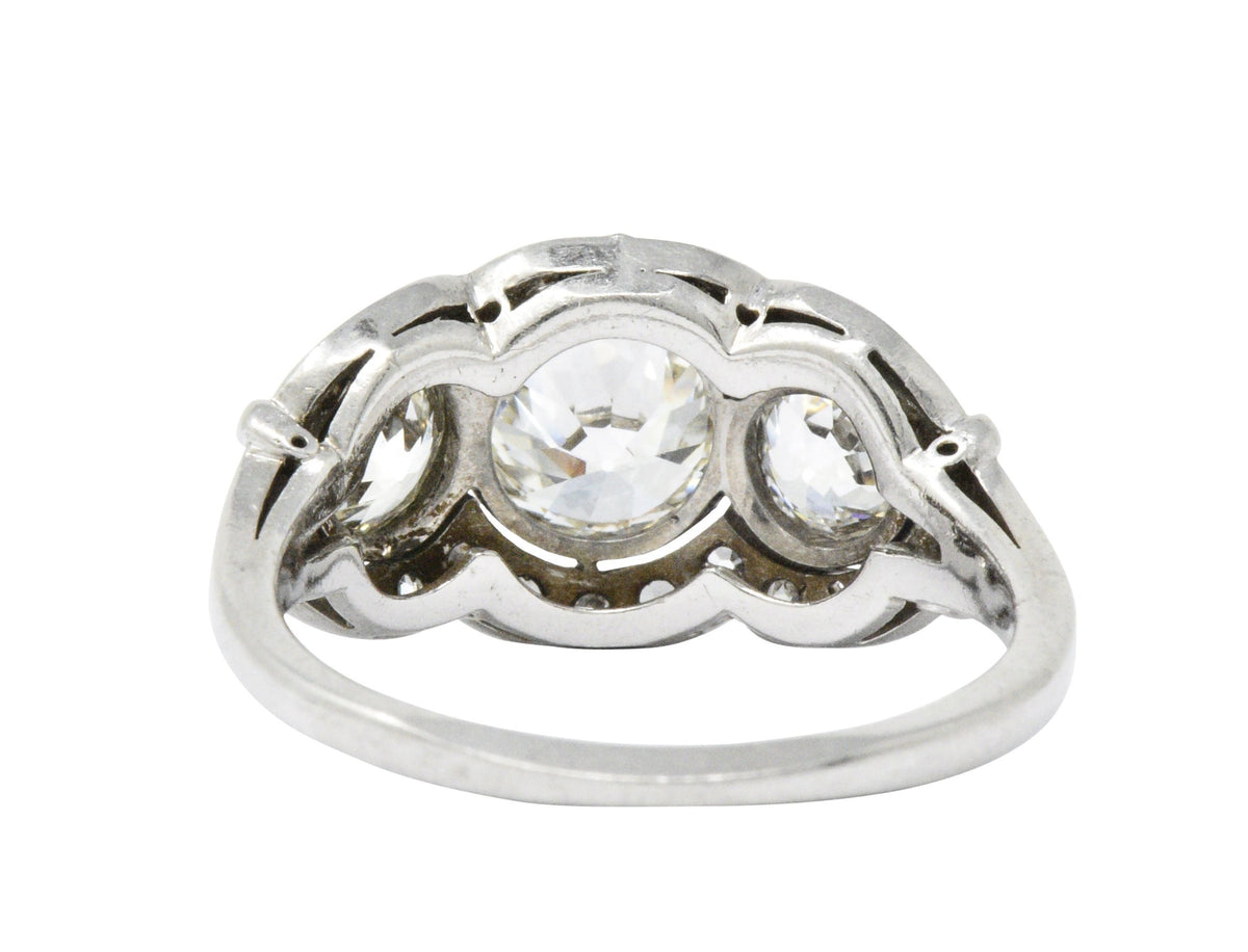 Retro 1940's Three Stone 2.60 CTW Diamond Palladium Ring Wilson's Estate Jewelry