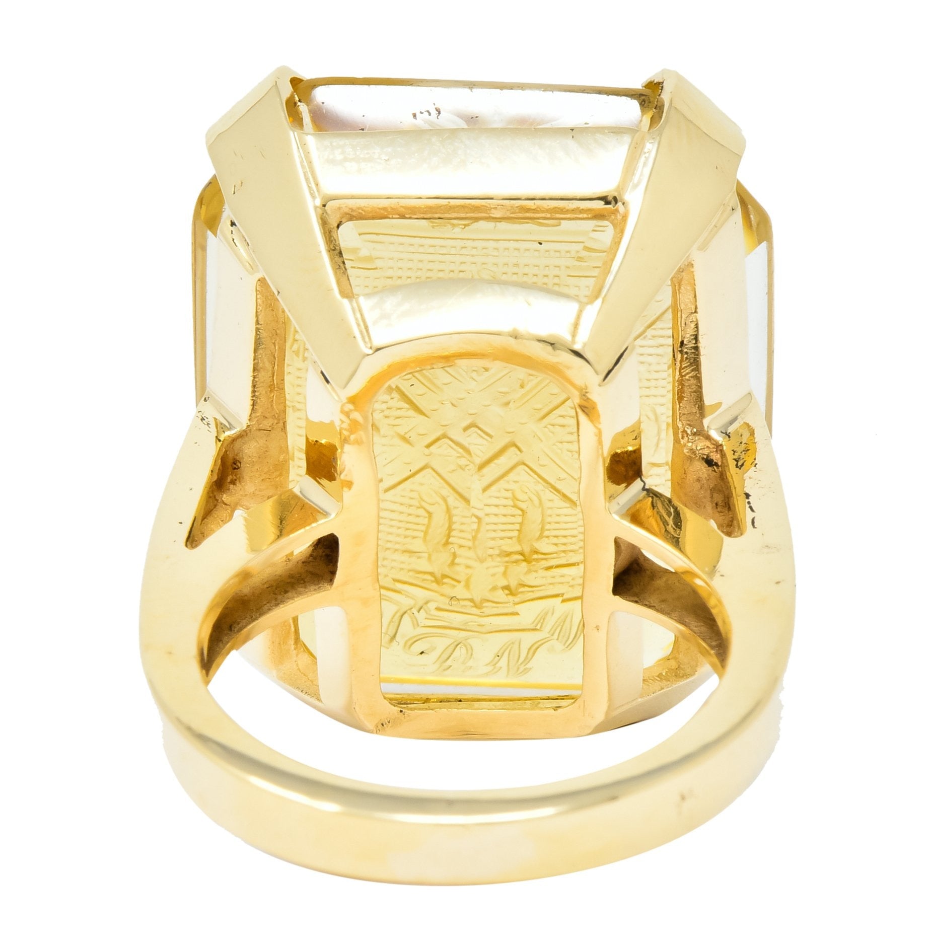 Retro Citrine Intaglio 14 Karat Gold Statement Ring - Wilson's Estate Jewelry