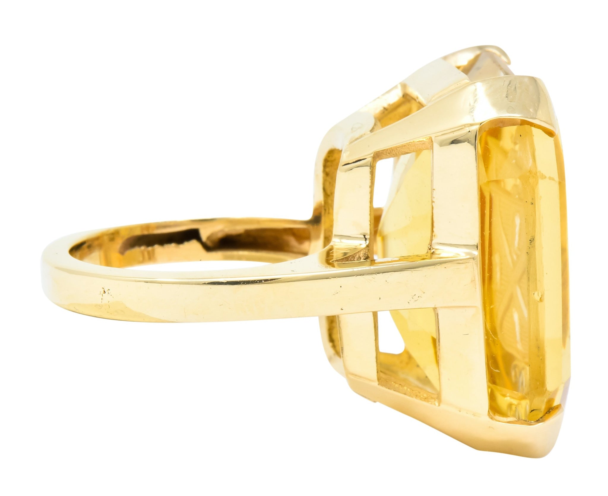 Retro Citrine Intaglio 14 Karat Gold Statement Ring - Wilson's Estate Jewelry