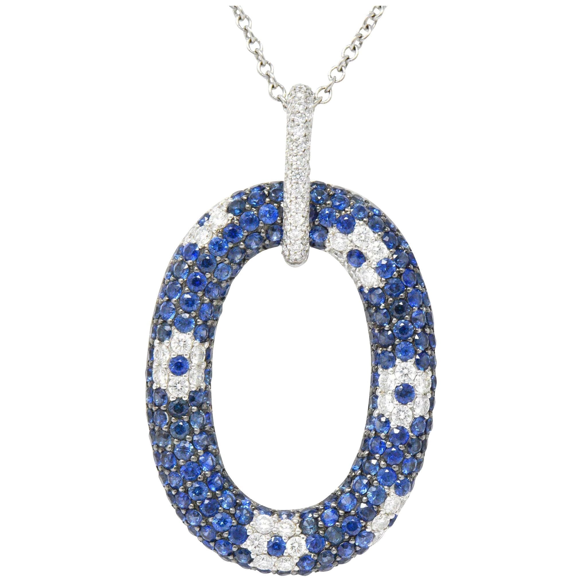 Roberto Coin Contemporary 9.55 CTW Sapphire Diamond 18 Karat White Gold Pendant Necklace Wilson's Estate Jewelry