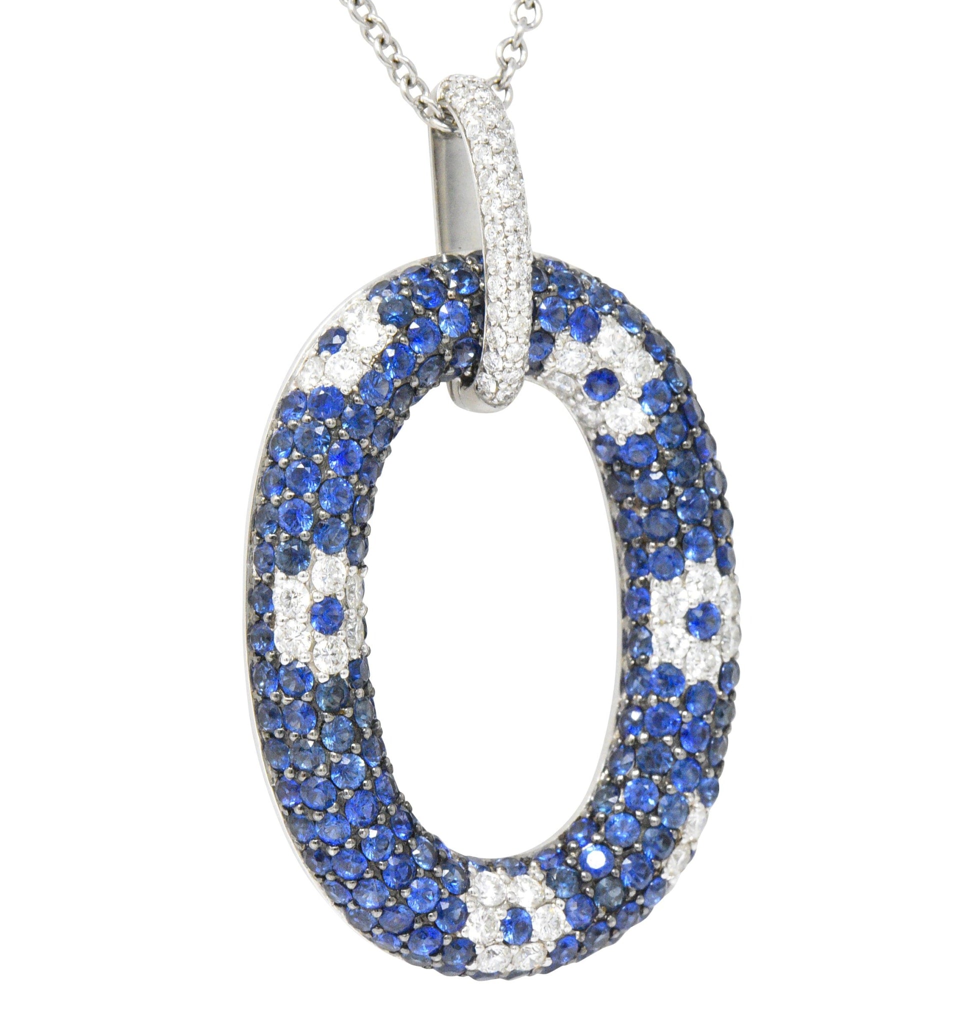 Roberto Coin Contemporary 9.55 CTW Sapphire Diamond 18 Karat White Gold Pendant Necklace Wilson's Estate Jewelry