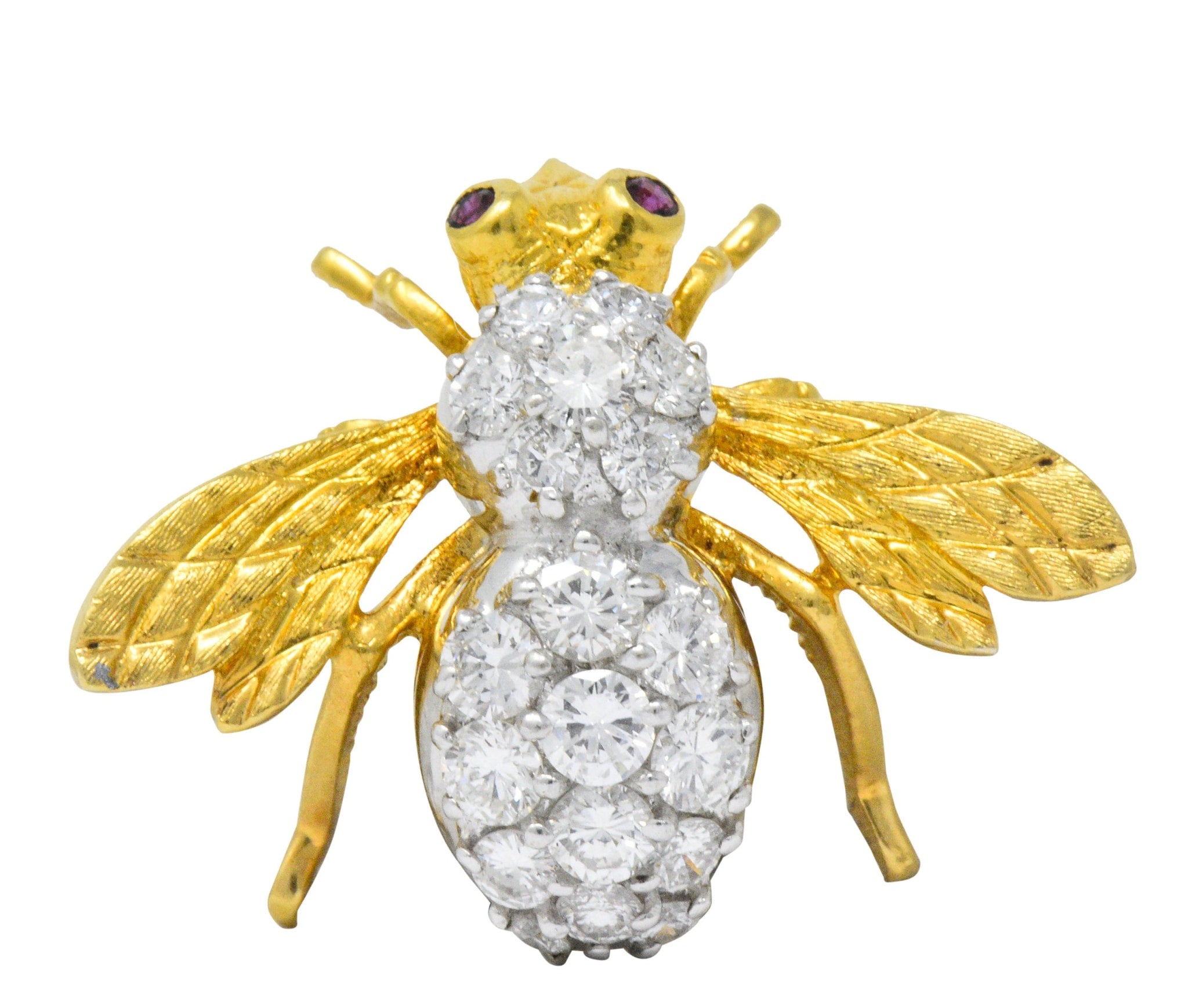 Rosenthal Vintage 2.00 CTW Diamond Ruby Platinum 18 Karat Gold Bee Bug Brooch Wilson's Estate Jewelry