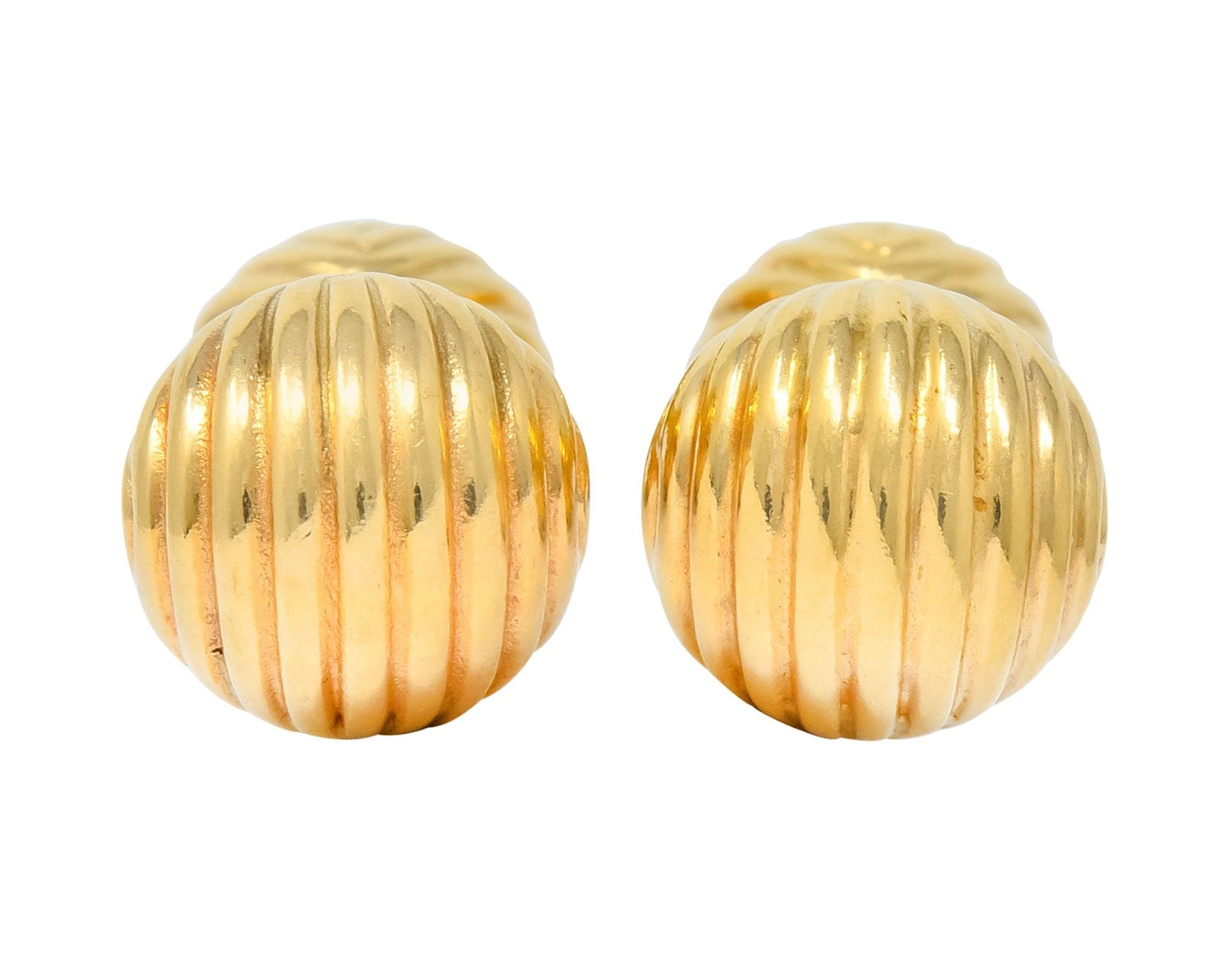 Tiffany & Co. 1960's Vintage 14 Karat Gold Ridged Ball Men's Cufflinks - Wilson's Estate Jewelry