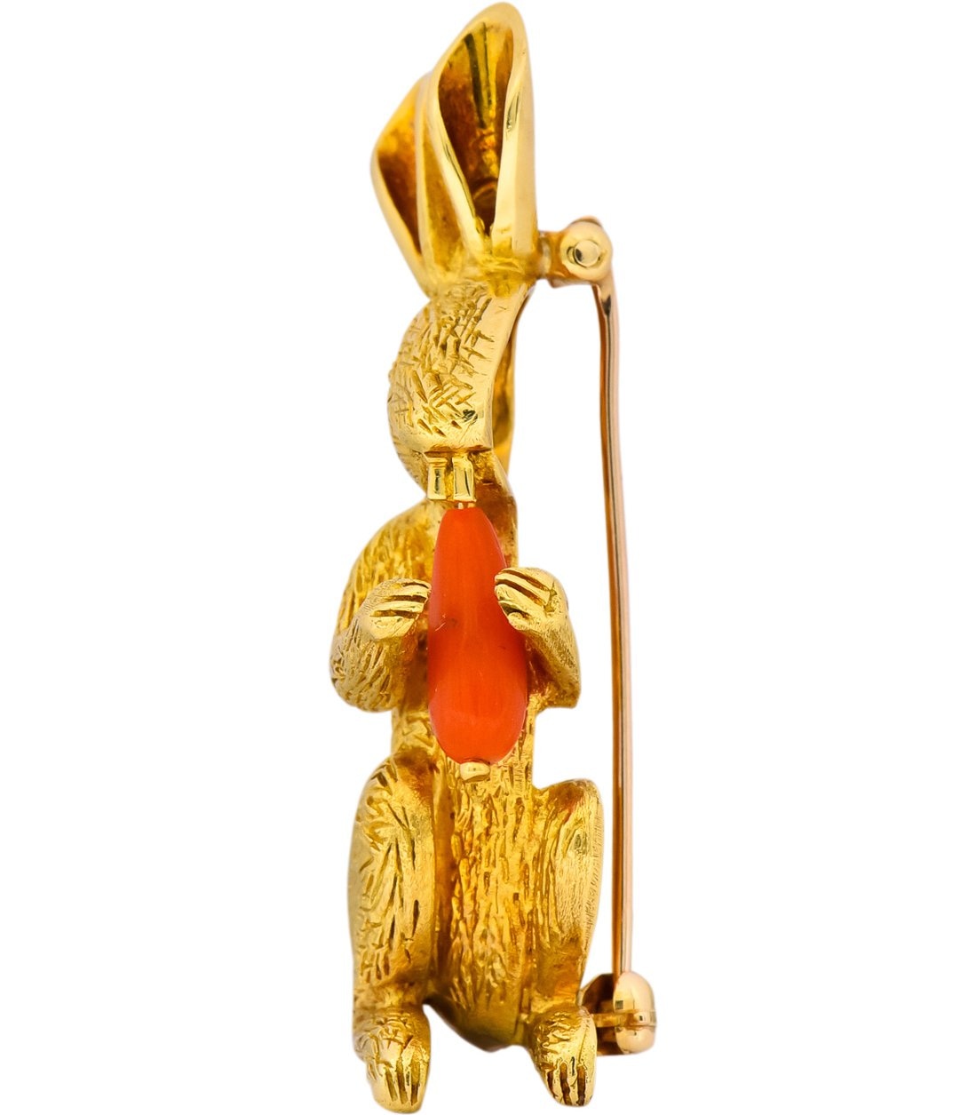 Tiffany & Co. 1970's Vintage Coral Ruby 18 Karat Gold Rabbit Brooch - Wilson's Estate Jewelry