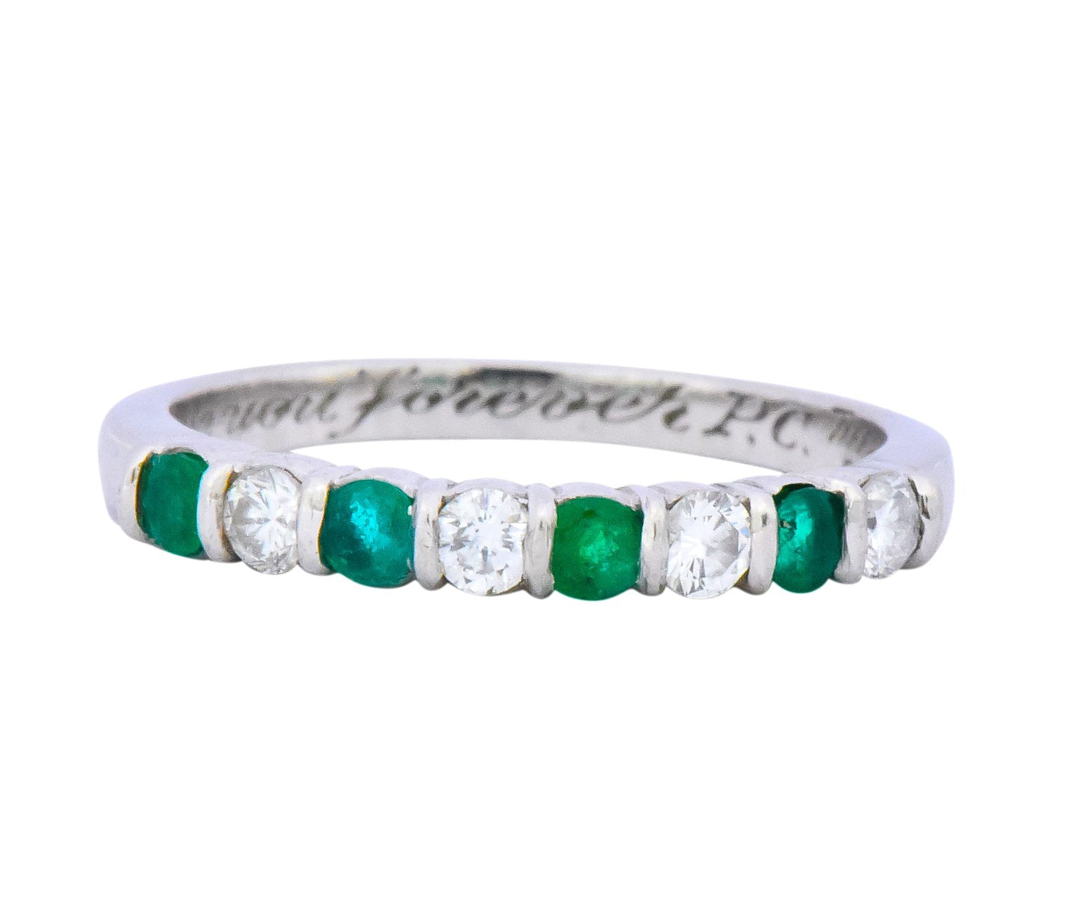 Tiffany & Co. Contemporary 0.24 CTW Diamond Emerald Platinum Anniversary Band Ring - Wilson's Estate Jewelry