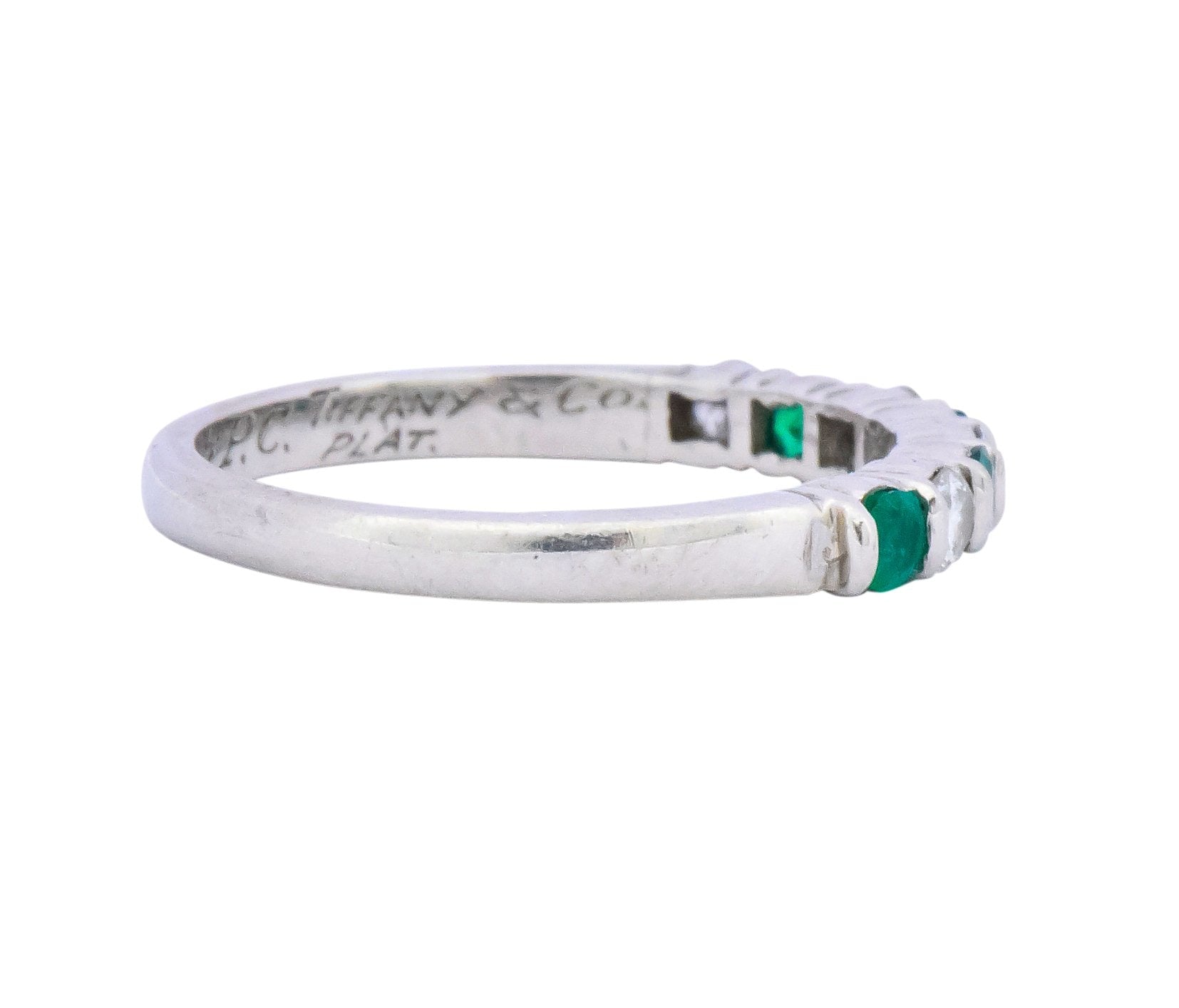 Tiffany & Co. Contemporary 0.24 CTW Diamond Emerald Platinum Anniversary Band Ring - Wilson's Estate Jewelry