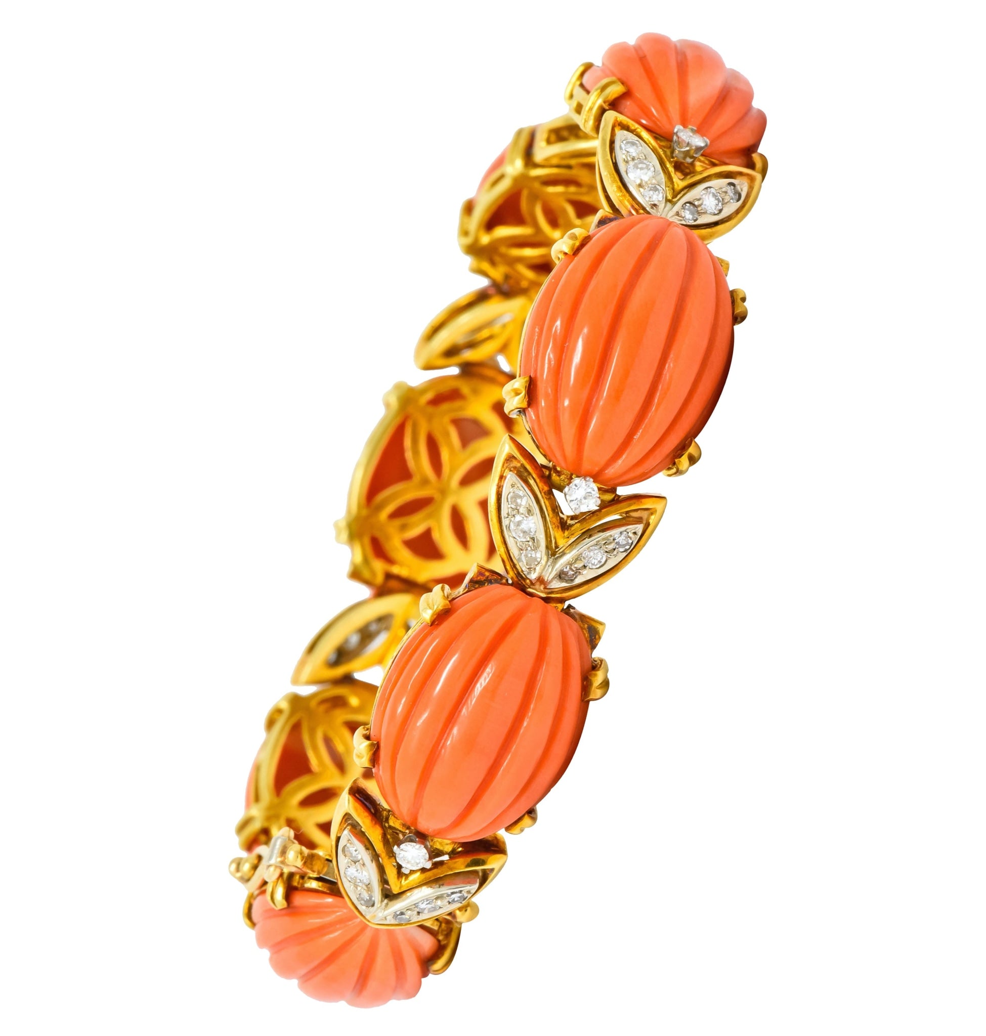 Tiffany & Co. Diamond Coral Platinum-Topped 18 Karat Gold Link Bracelet - Wilson's Estate Jewelry