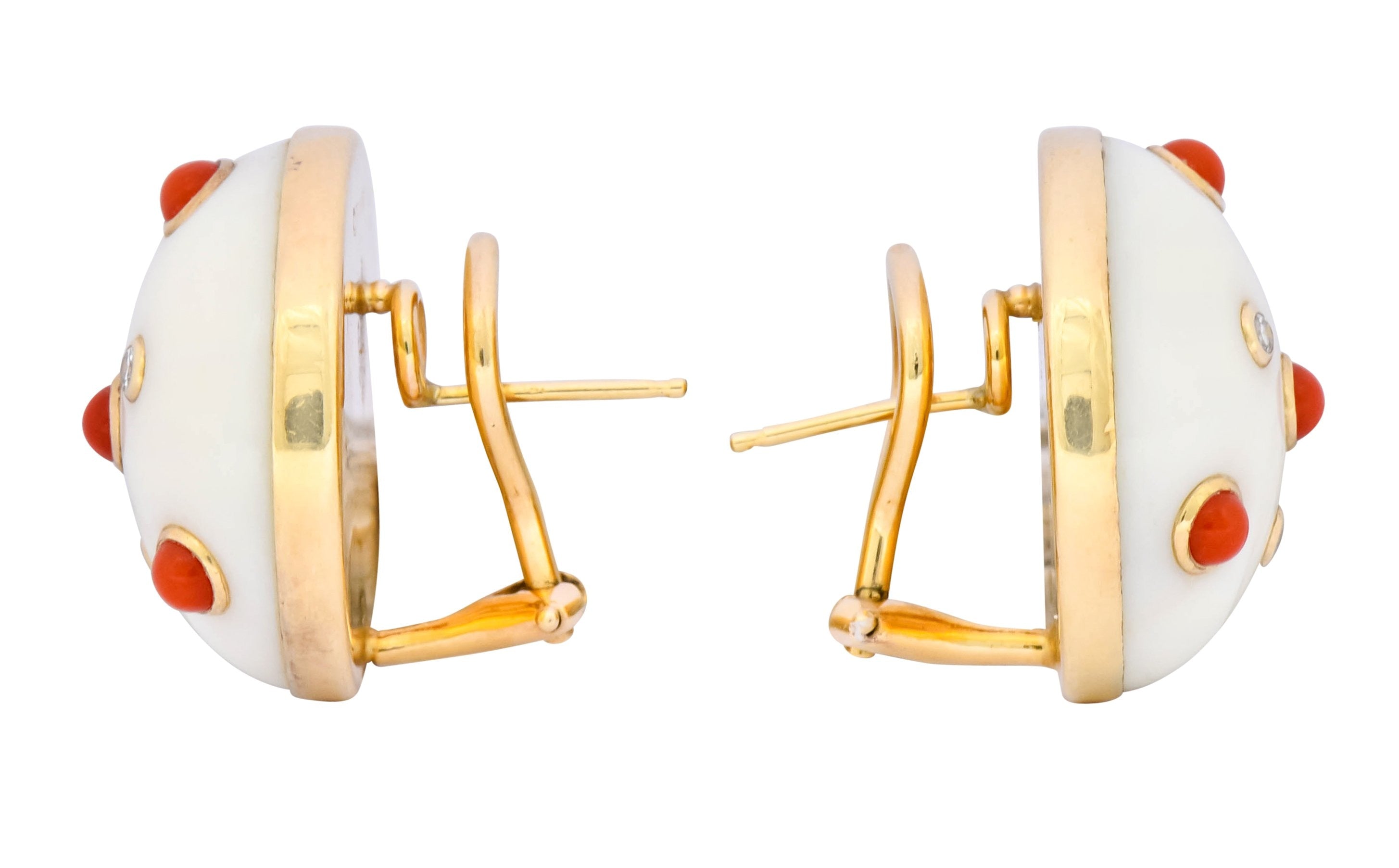Trianon Vintage Coral Diamond 14 Karat Gold Round Earrings Circa 1990's - Wilson's Estate Jewelry
