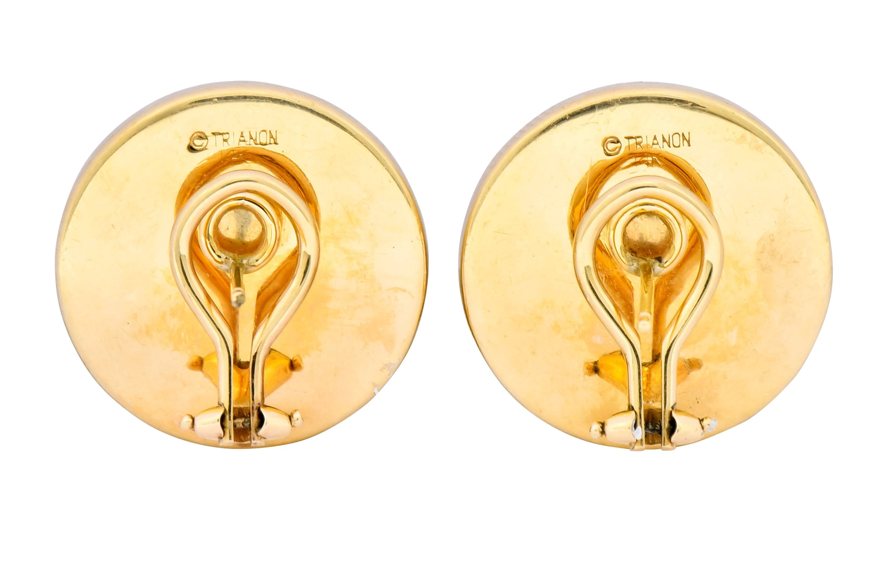 Trianon Vintage Coral Diamond 14 Karat Gold Round Earrings Circa 1990's - Wilson's Estate Jewelry