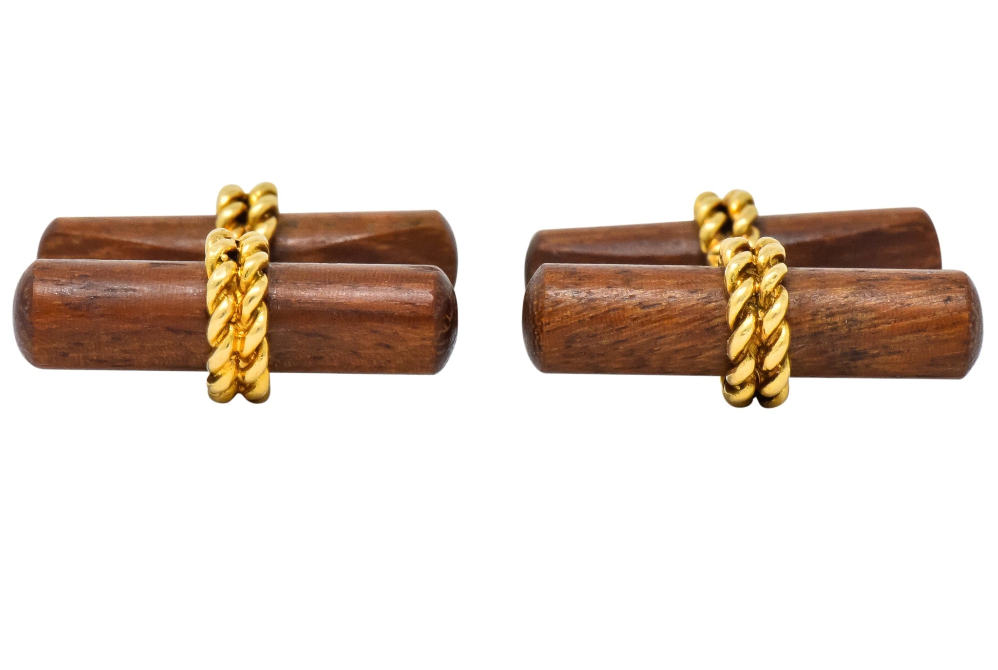 Van Cleef and Arpels New York 18 Karat Gold Wooden Men's Cufflinks - Wilson's Estate Jewelry