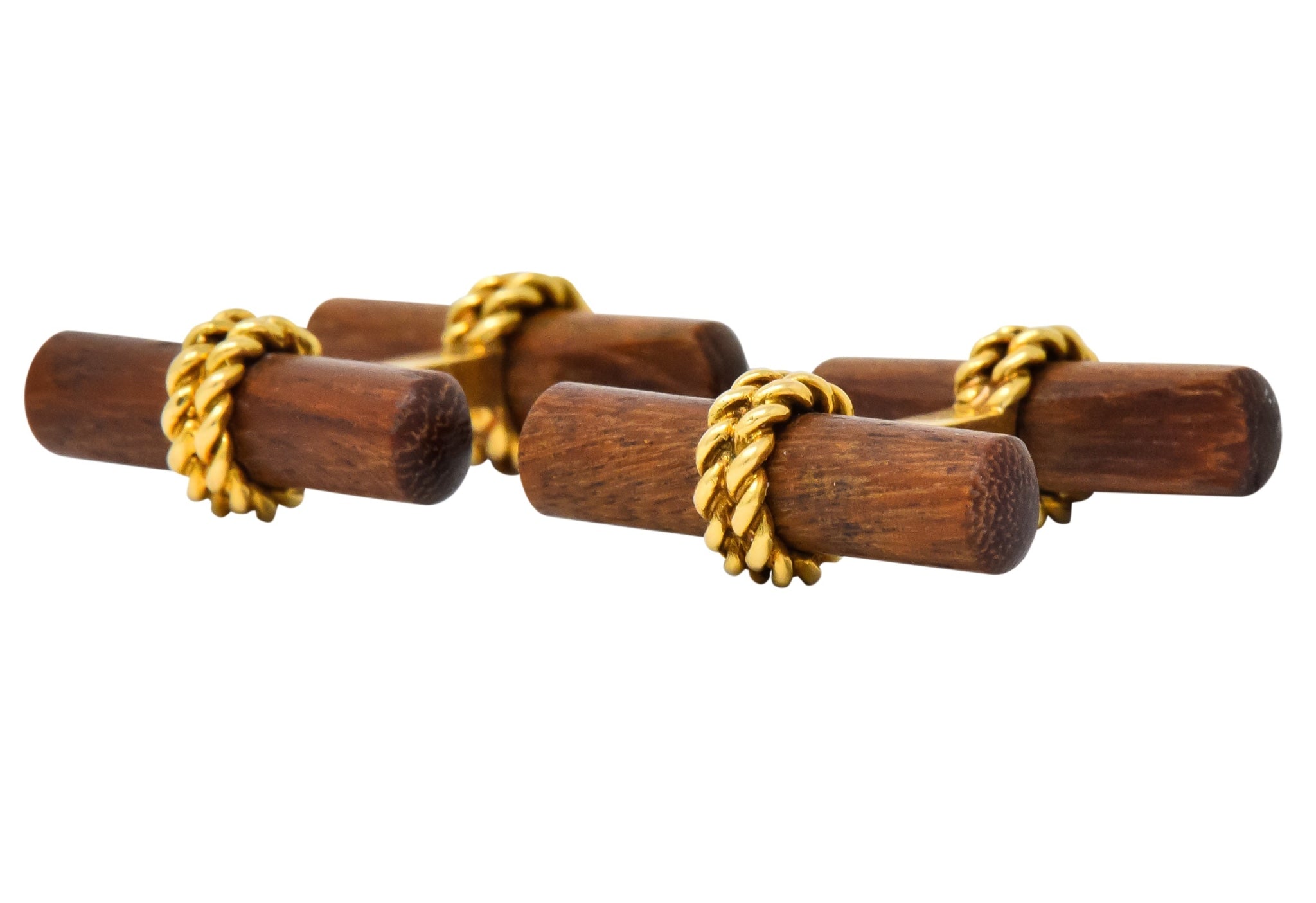 Van Cleef and Arpels New York 18 Karat Gold Wooden Men's Cufflinks - Wilson's Estate Jewelry