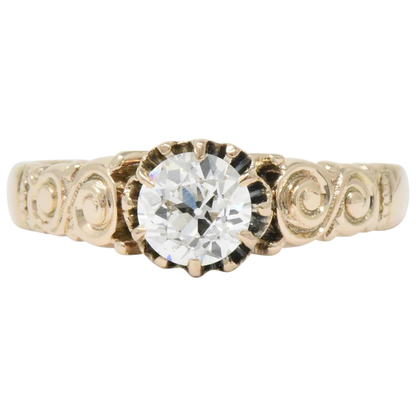 Victorian 0.57 CTW Diamond 14 Karat Rose Gold Engagement Ring GIA Wilson's Estate Jewelry