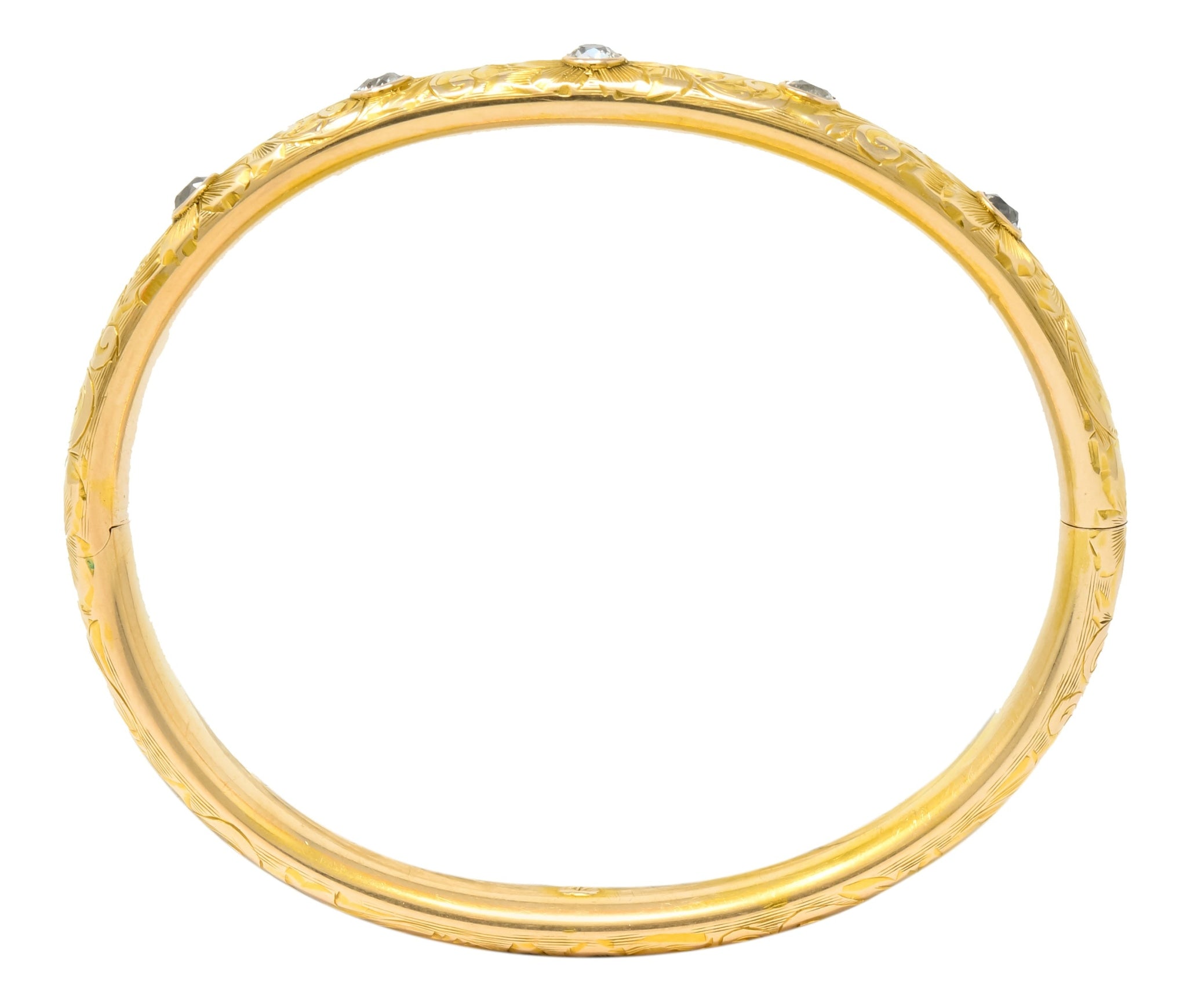 Victorian 1.00 CTW Diamond 14 Karat Gold Floral Bangle Bracelet Circa 1900 - Wilson's Estate Jewelry