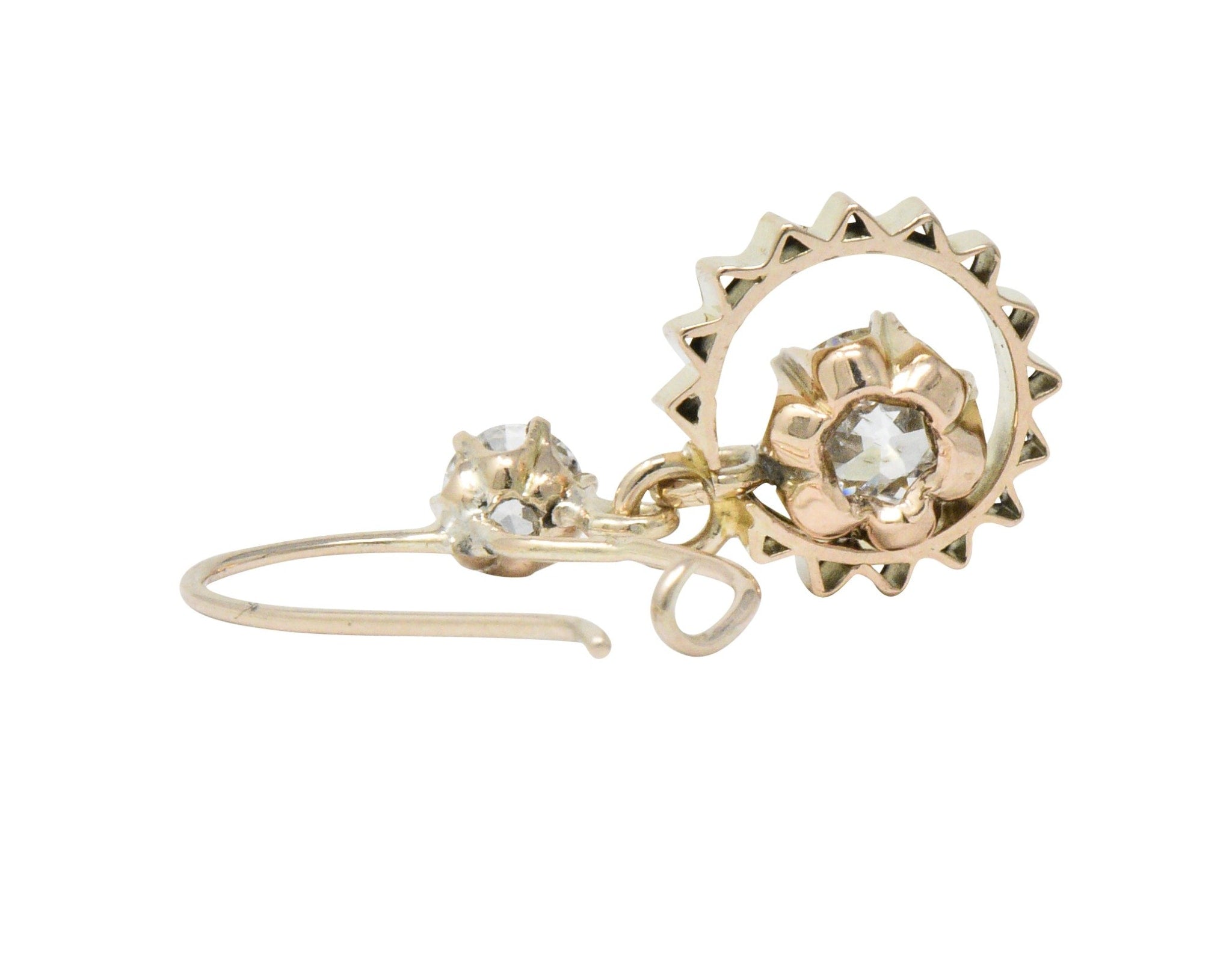 Victorian 1.30 CTW Diamond 14 Karat Rose Gold Drop Earrings Wilson's Estate Jewelry