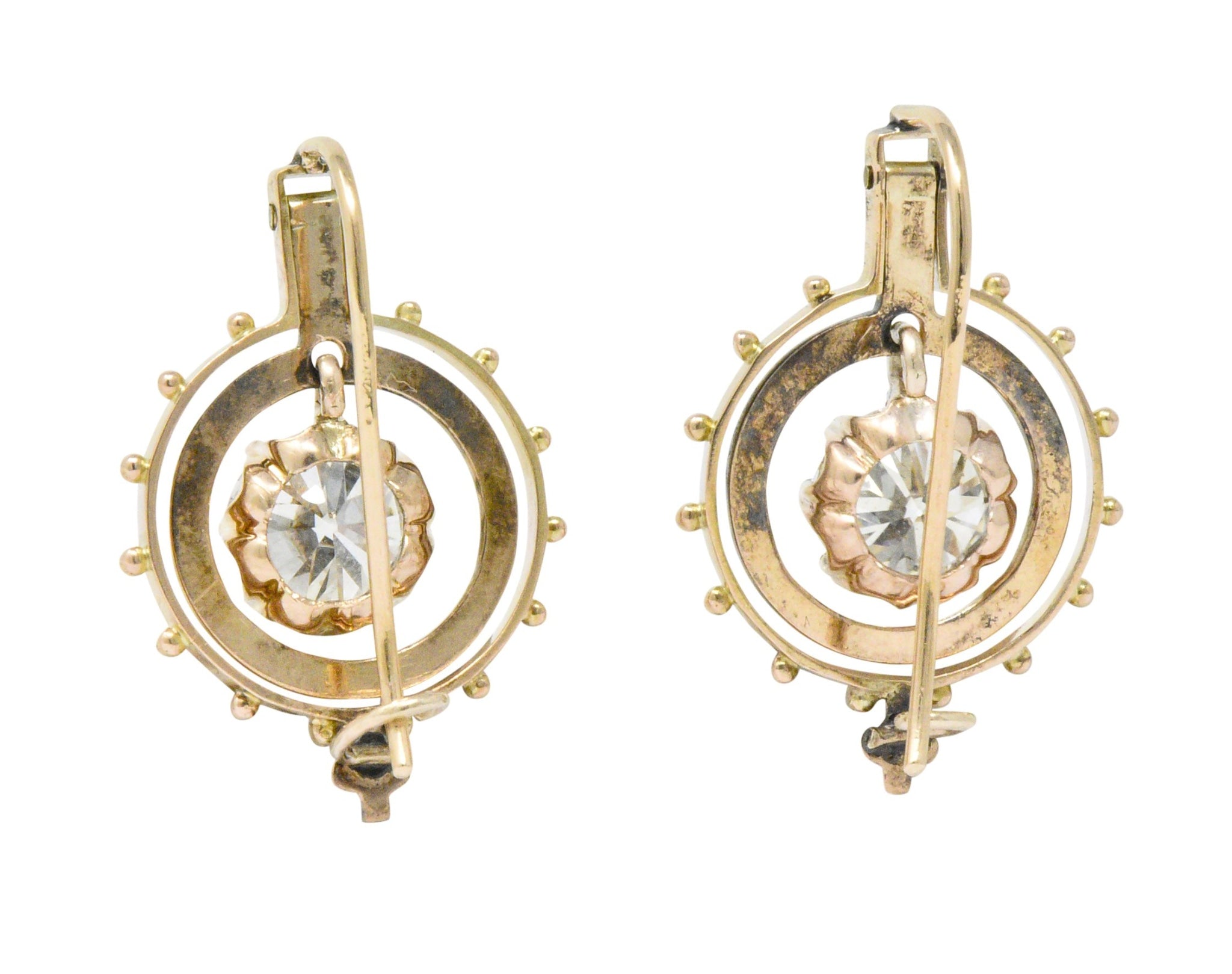 Victorian 1.95 CTW Diamond 14 Karat Rose Gold Drop Earrings GIA Wilson's Estate Jewelry