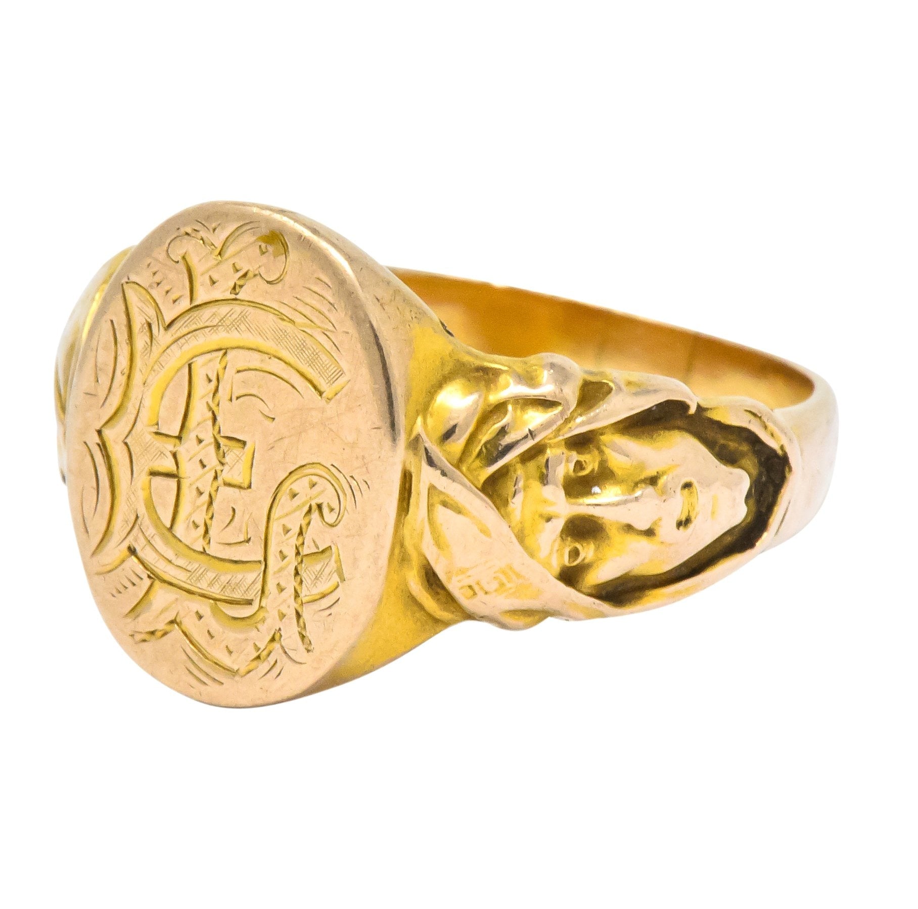 Victorian 14 Karat Gold Cloaked Wise Man Unisex Signet Ring - Wilson's Estate Jewelry