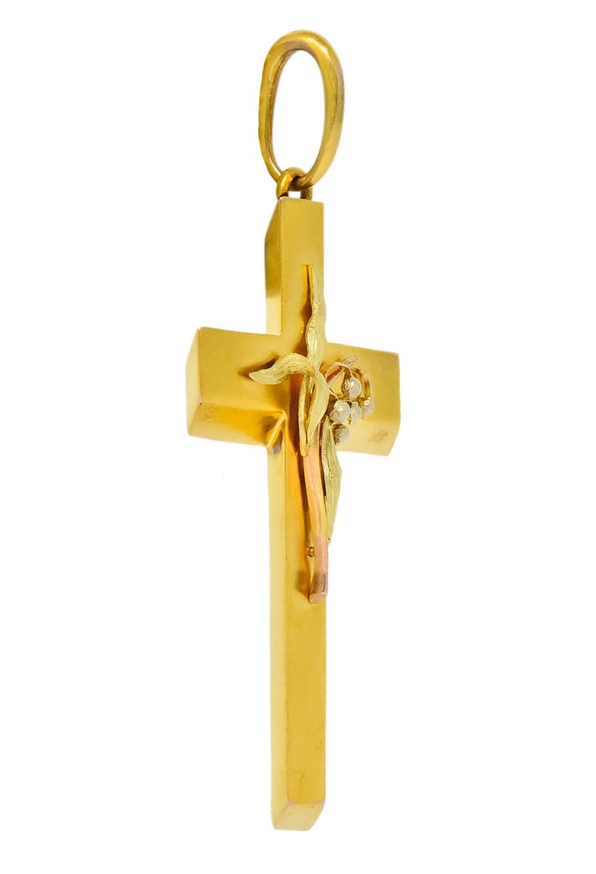 Victorian 14 Karat Tri-Colored Gold Foliate Cross Pendant - Wilson's Estate Jewelry