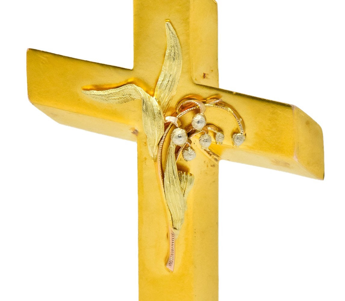 Victorian 14 Karat Tri-Colored Gold Foliate Cross Pendant - Wilson's Estate Jewelry