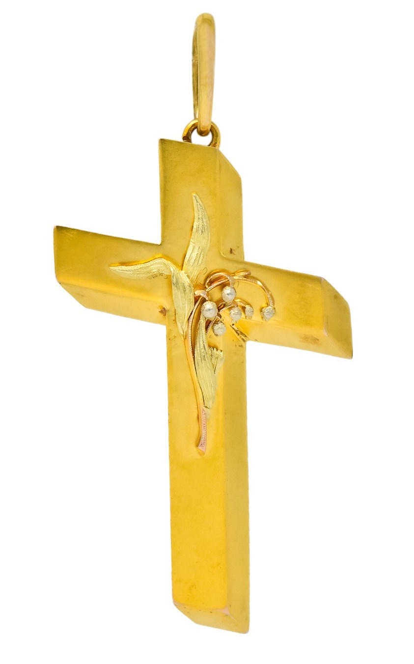 Victorian 14 Karat Tri-Colored Gold Foliate Cross Pendant - Wilson's Estate Jewelry
