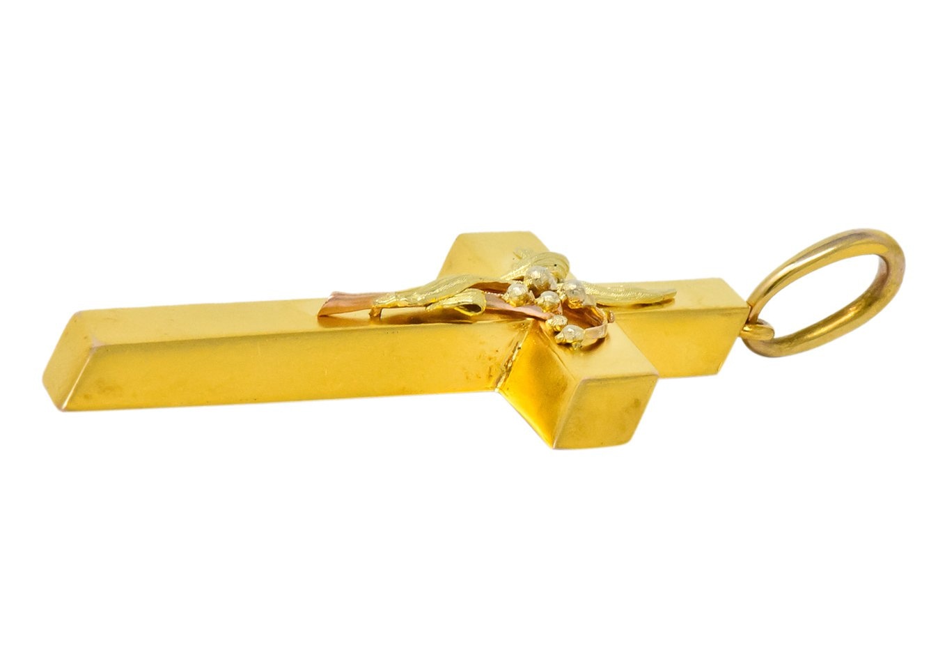 Victorian 14 Karat Tri-Colored Gold Foliate Cross Pendant - Wilson's Estate Jewelry