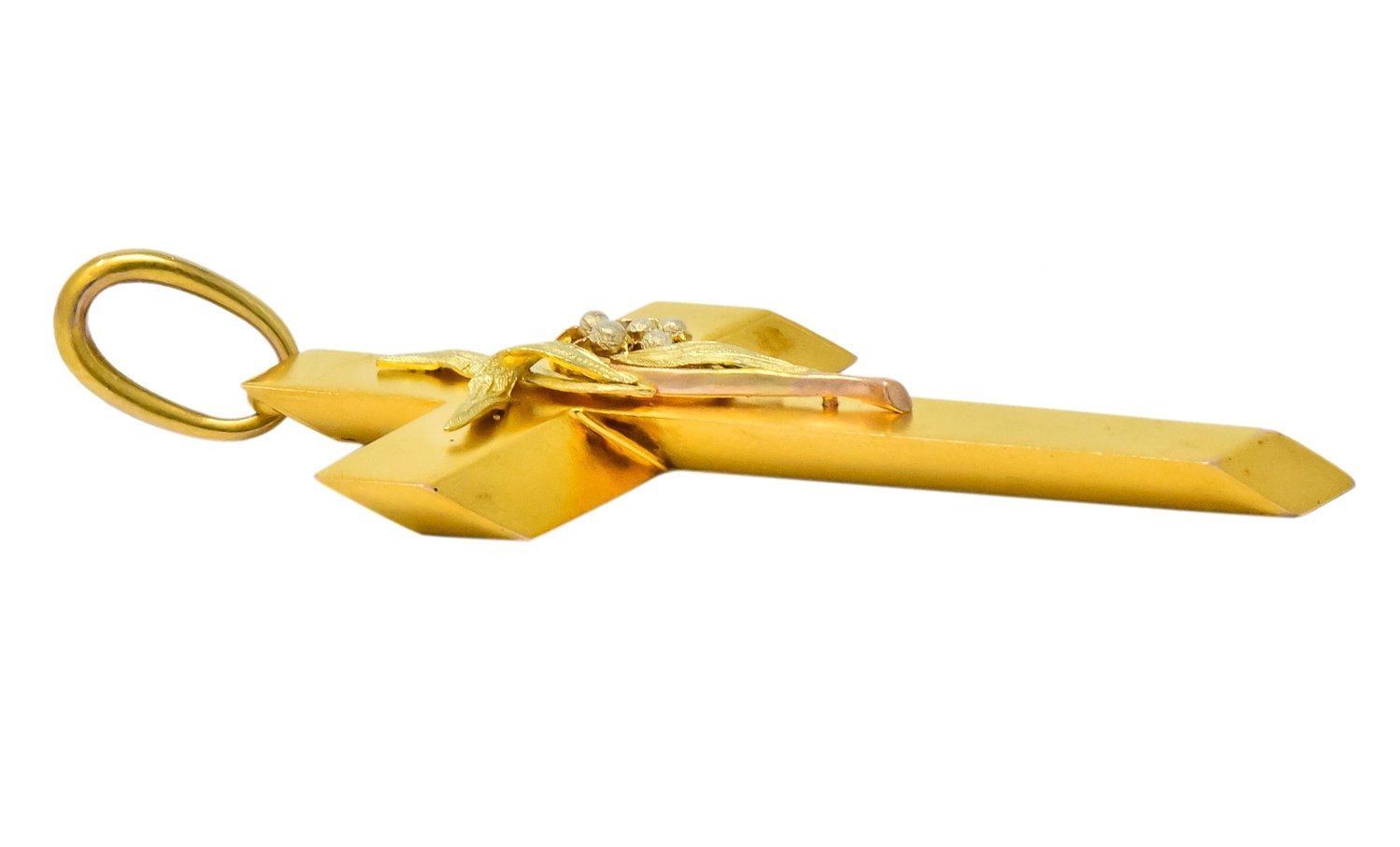 Victorian 14 Karat Tri-Colored Gold Foliate Cross Pendant - Wilson's Estate Jewelry