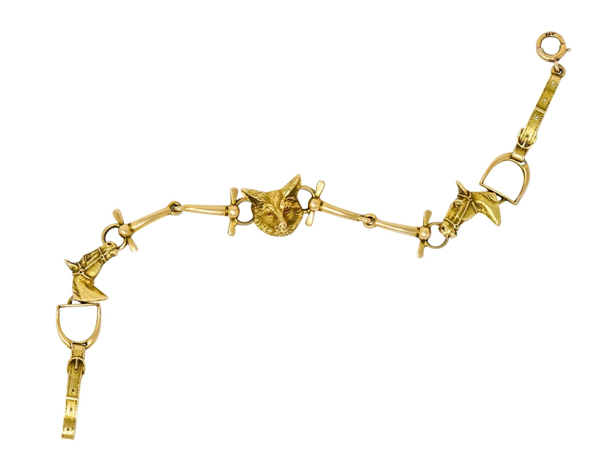 Victorian 14 Karat Yellow Gold Fox Hunt Horse Link Bracelet - Wilson's Estate Jewelry