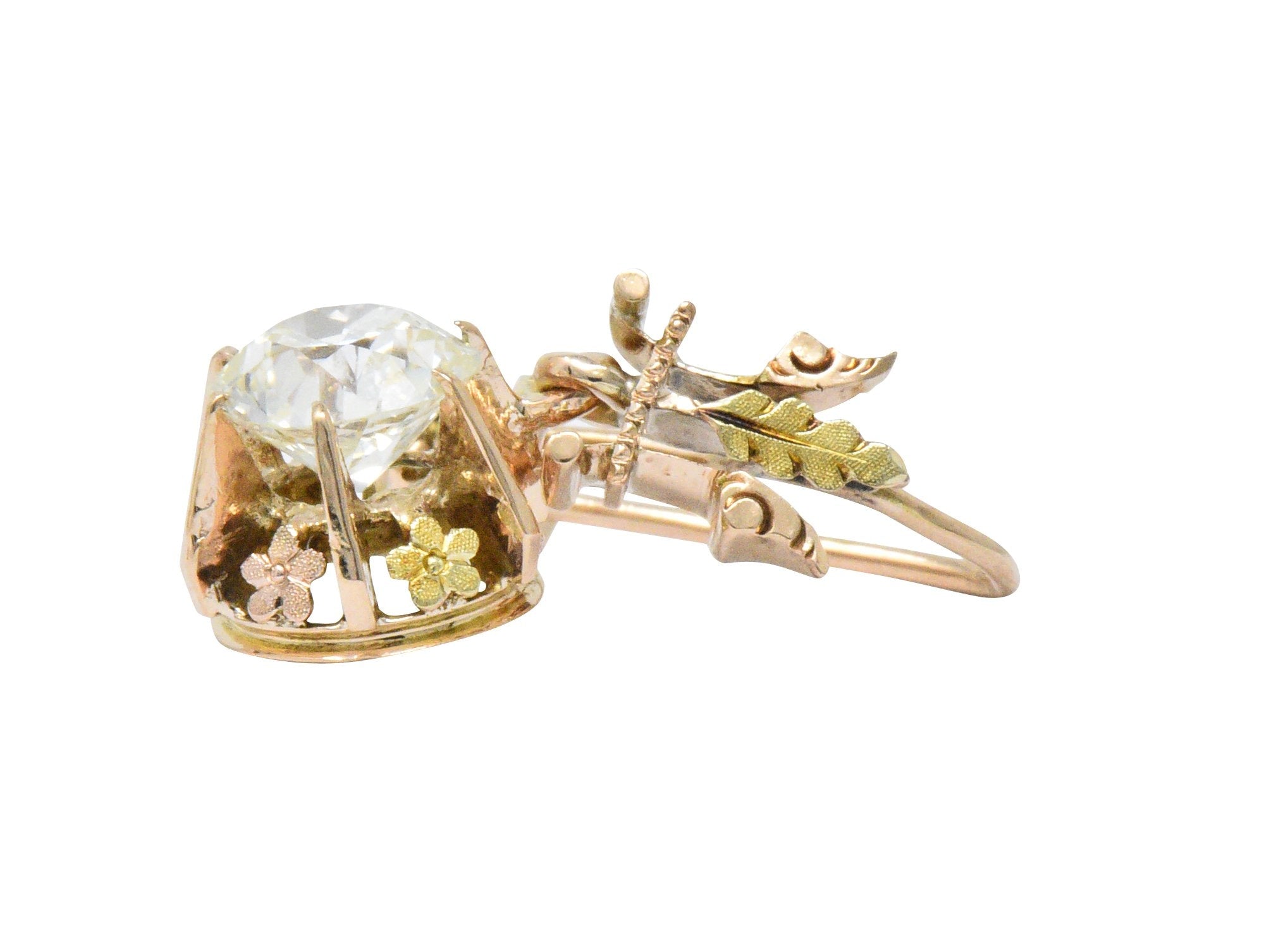 Victorian 2.10 CTW Diamond 14 Karat Two-Tone Gold Drop Earrings Wilson's Estate Jewelry