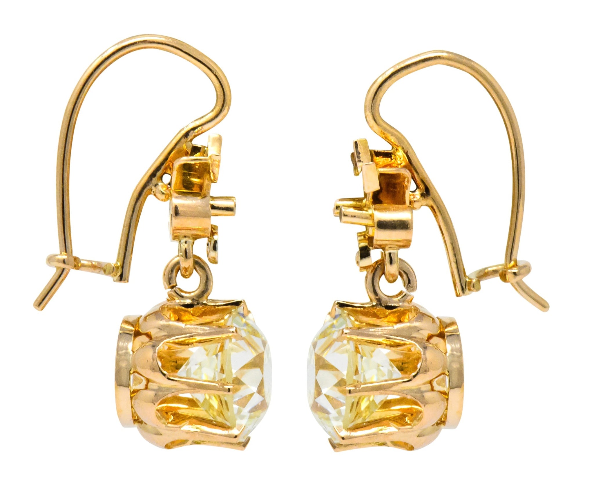 Victorian 5.06 CTW Old European Cut Diamond Drop 14 Karat Gold Earrings GIA - Wilson's Estate Jewelry