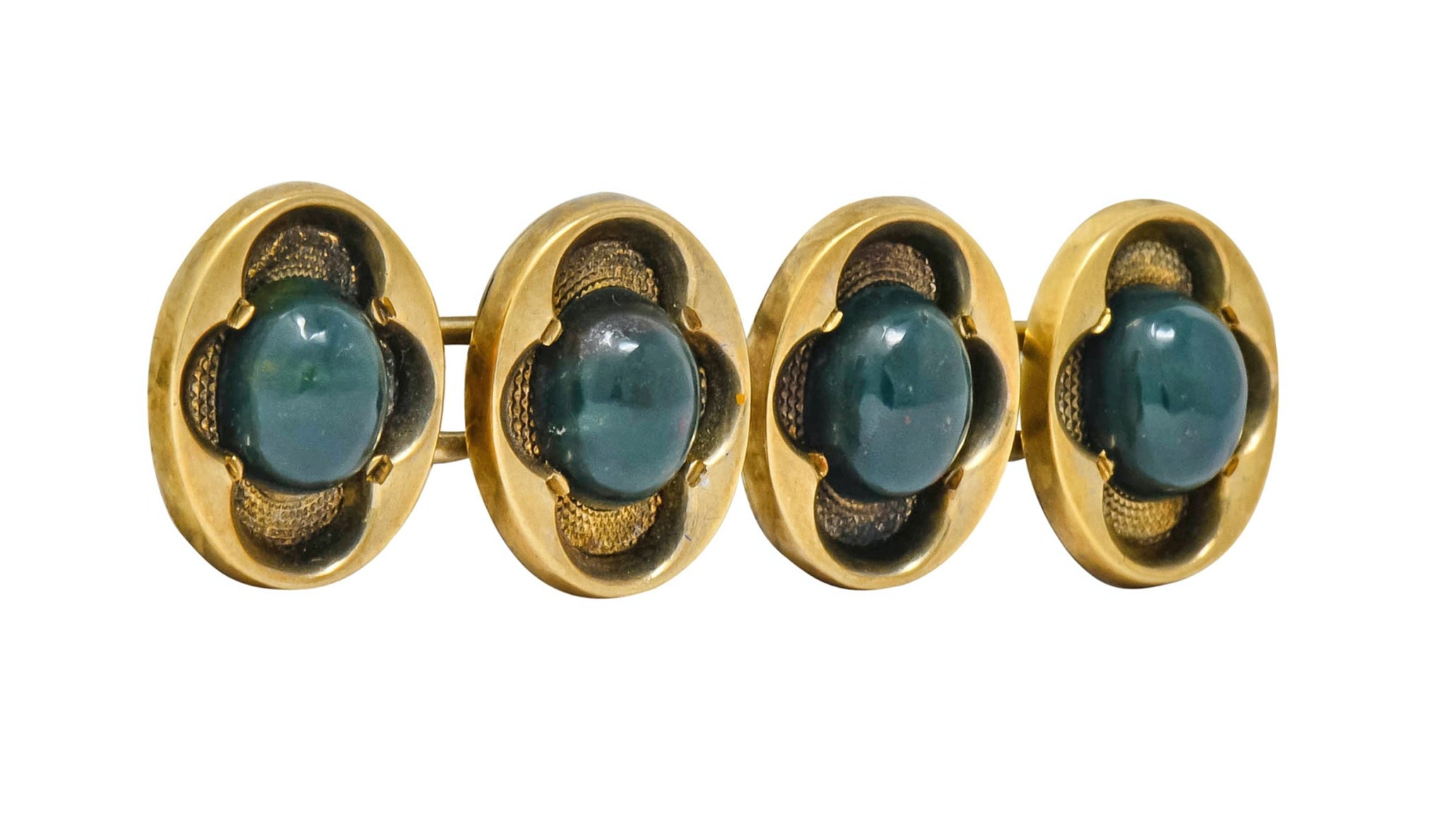 Victorian Bloodstone 14 Karat Gold Clover Men's Cufflinks Circa 1900 - Wilson's Estate Jewelry