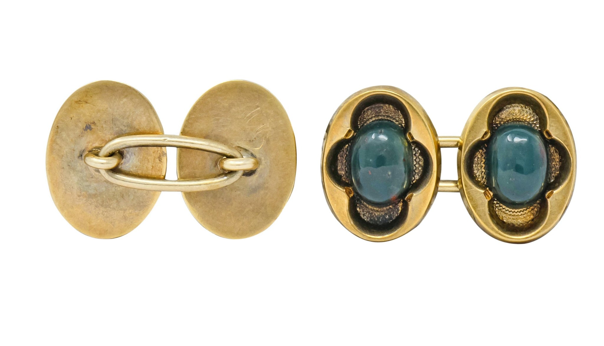 Victorian Bloodstone 14 Karat Gold Clover Men's Cufflinks Circa 1900 - Wilson's Estate Jewelry