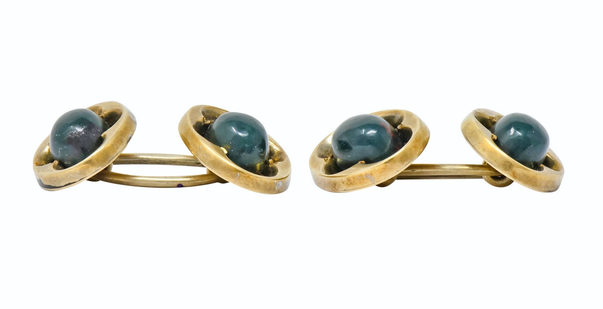 Victorian Bloodstone 14 Karat Gold Clover Men's Cufflinks Circa 1900 - Wilson's Estate Jewelry