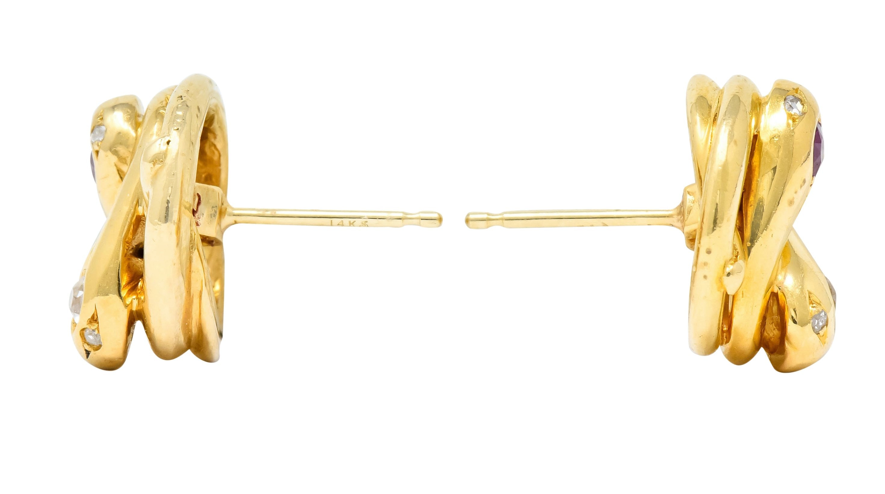 Victorian Diamond Ruby 18 Karat Yellow Gold Winding Snake Stud Earrings - Wilson's Estate Jewelry