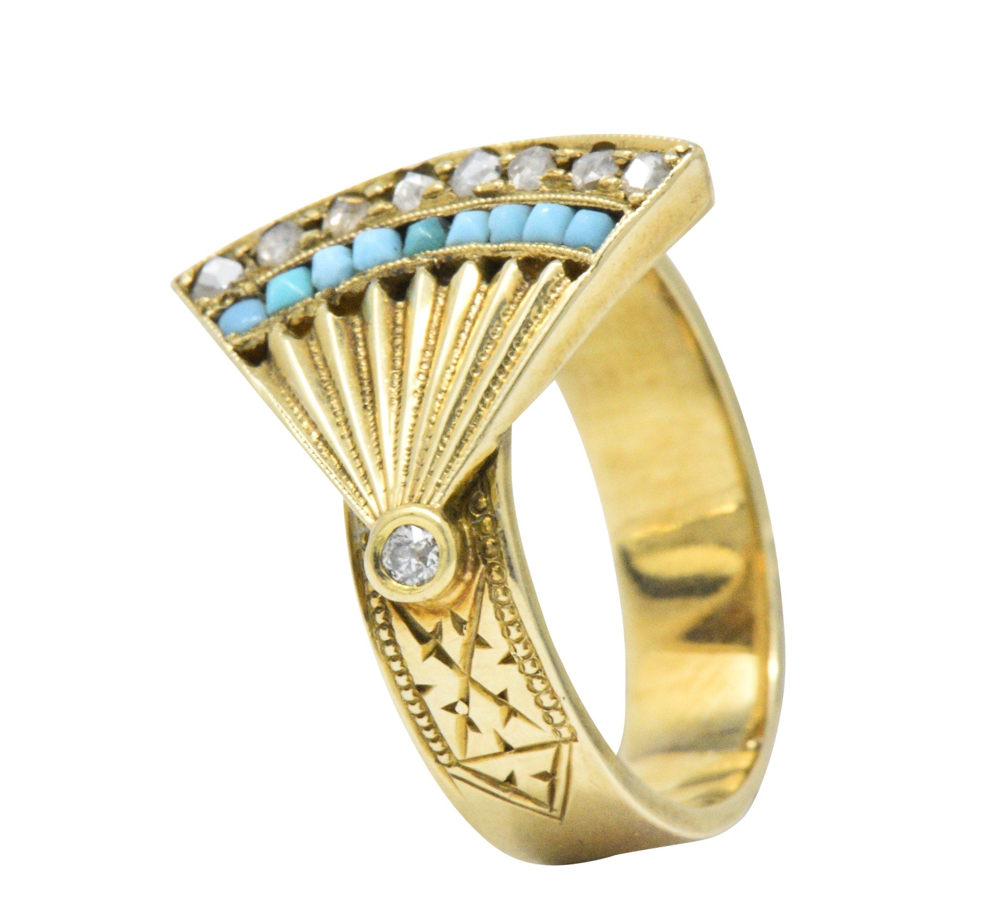 Victorian Diamond Turquoise 14 Karat Gold Fan Band Ring Wilson's Estate Jewelry
